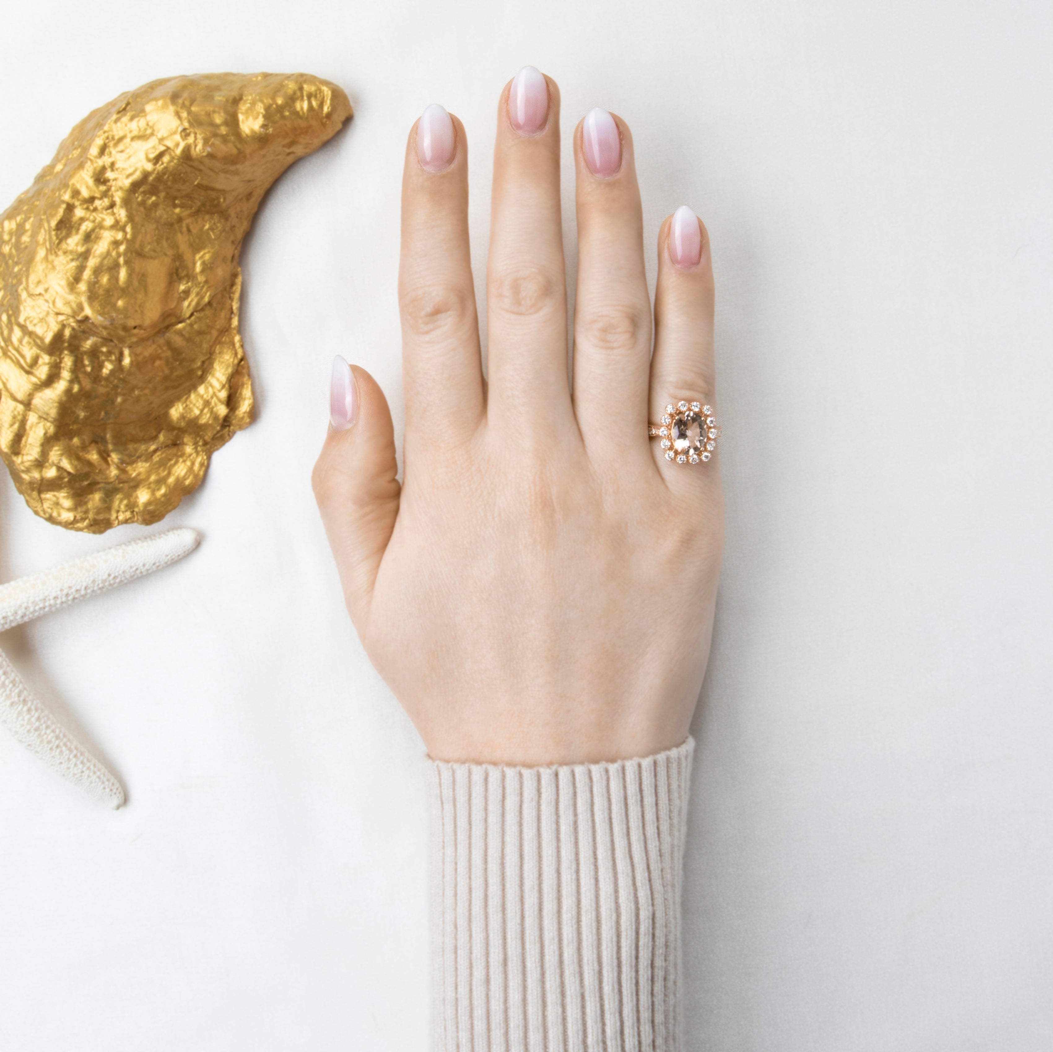 Estate 14k Rose Gold 2ct Morganite .616cttw Diamond Round Halo Cocktail Ring 5.00、mySite、hinf8tx79