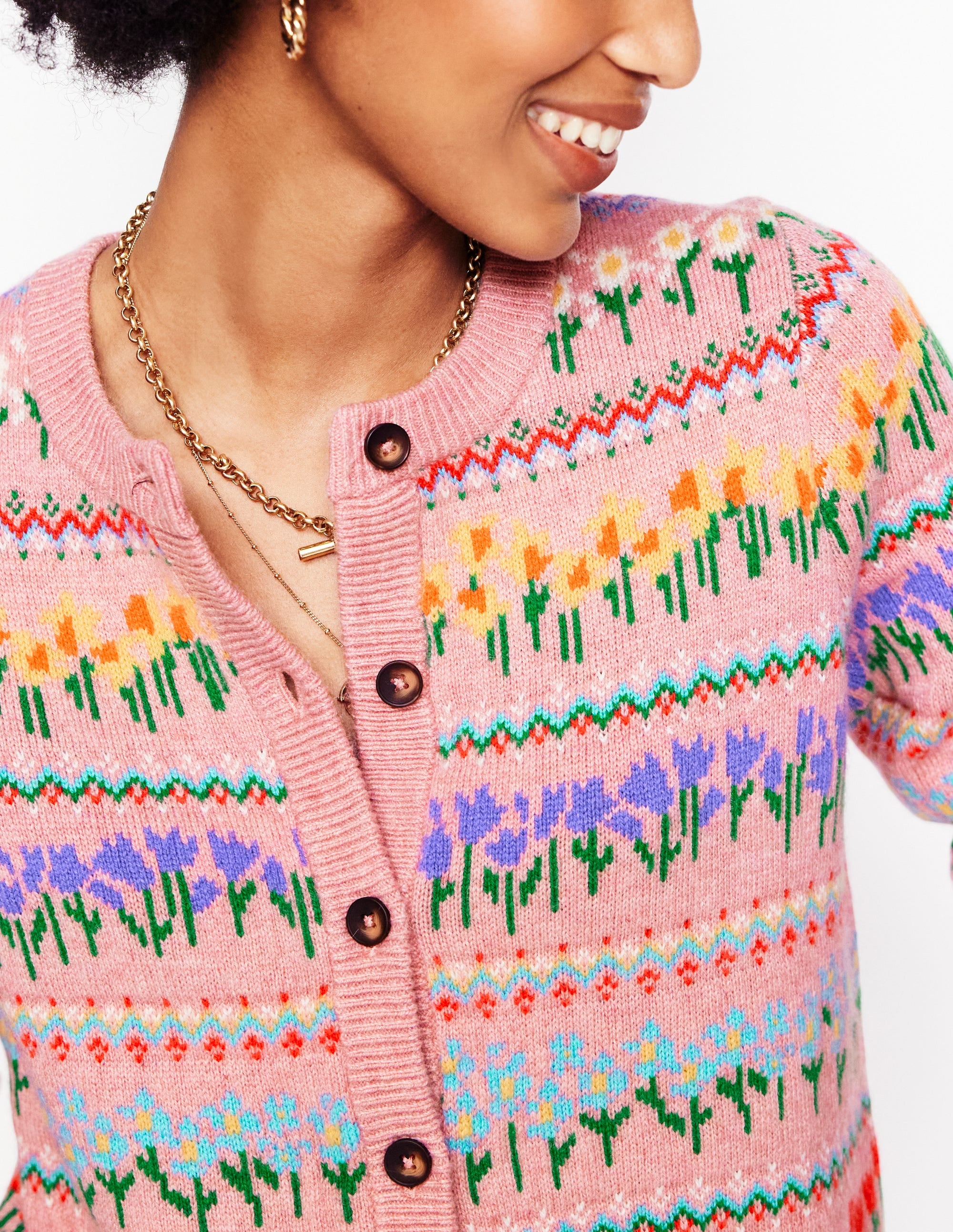  Edie Fair Isle Cardigan-Meadowsweet Pink, Flowers、mySite、ashleygrahame