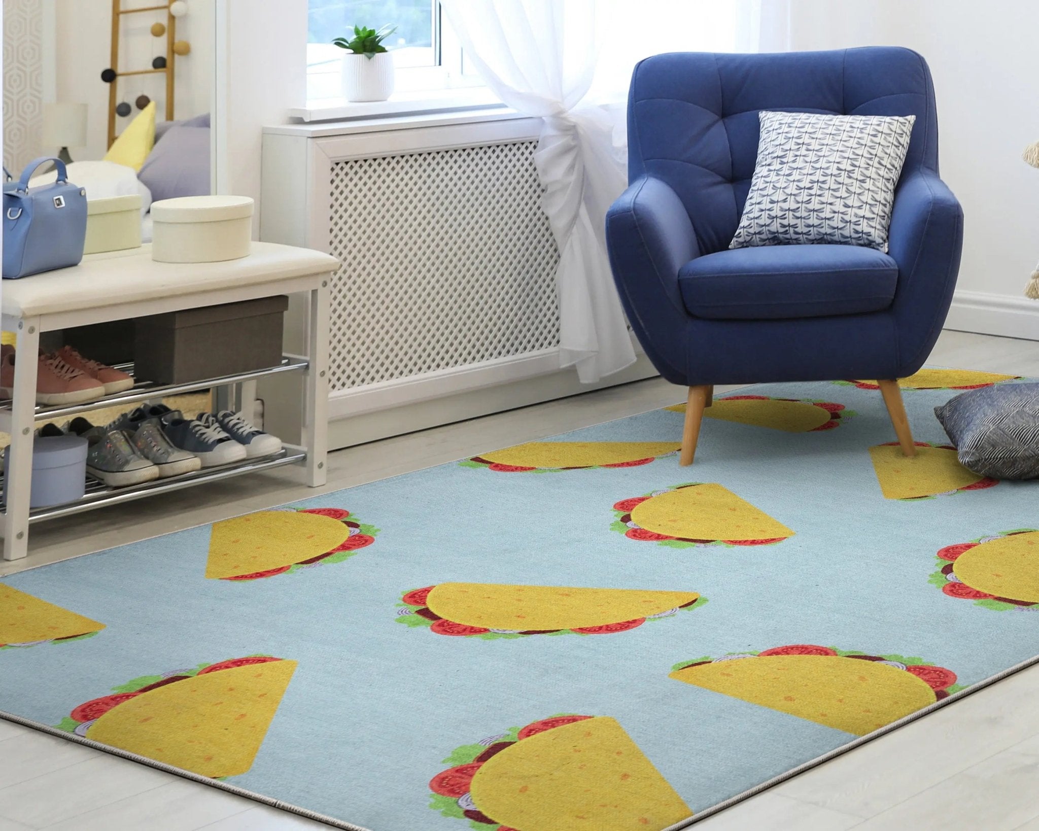 Multi Tacos Novelty Multi Blue Flat-Weave Rug、mySite、gigharbornorthrealestate
