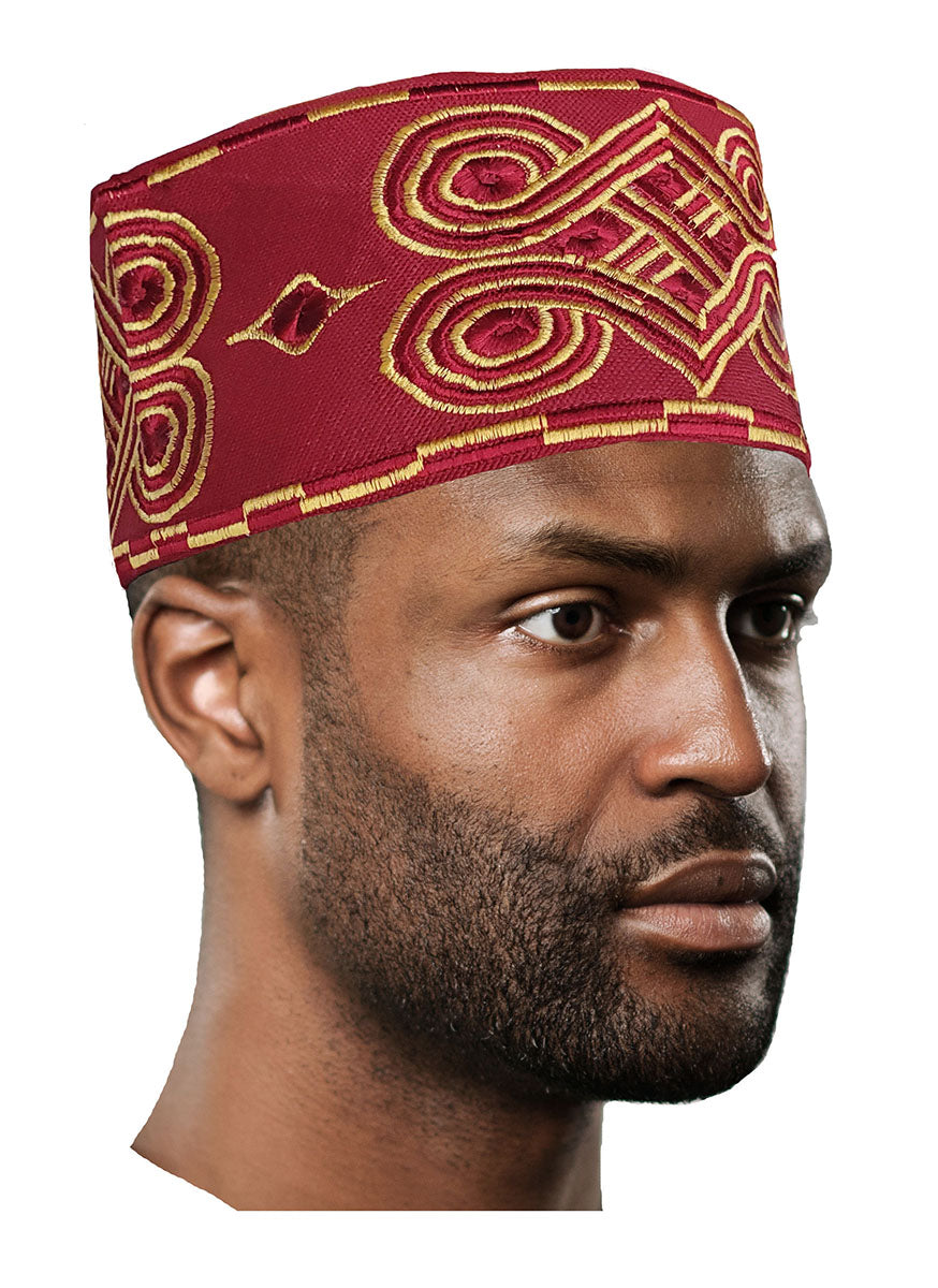 Burgundy Embroidered African Hand woven Aso Oke Hat、mySite、solidvoid