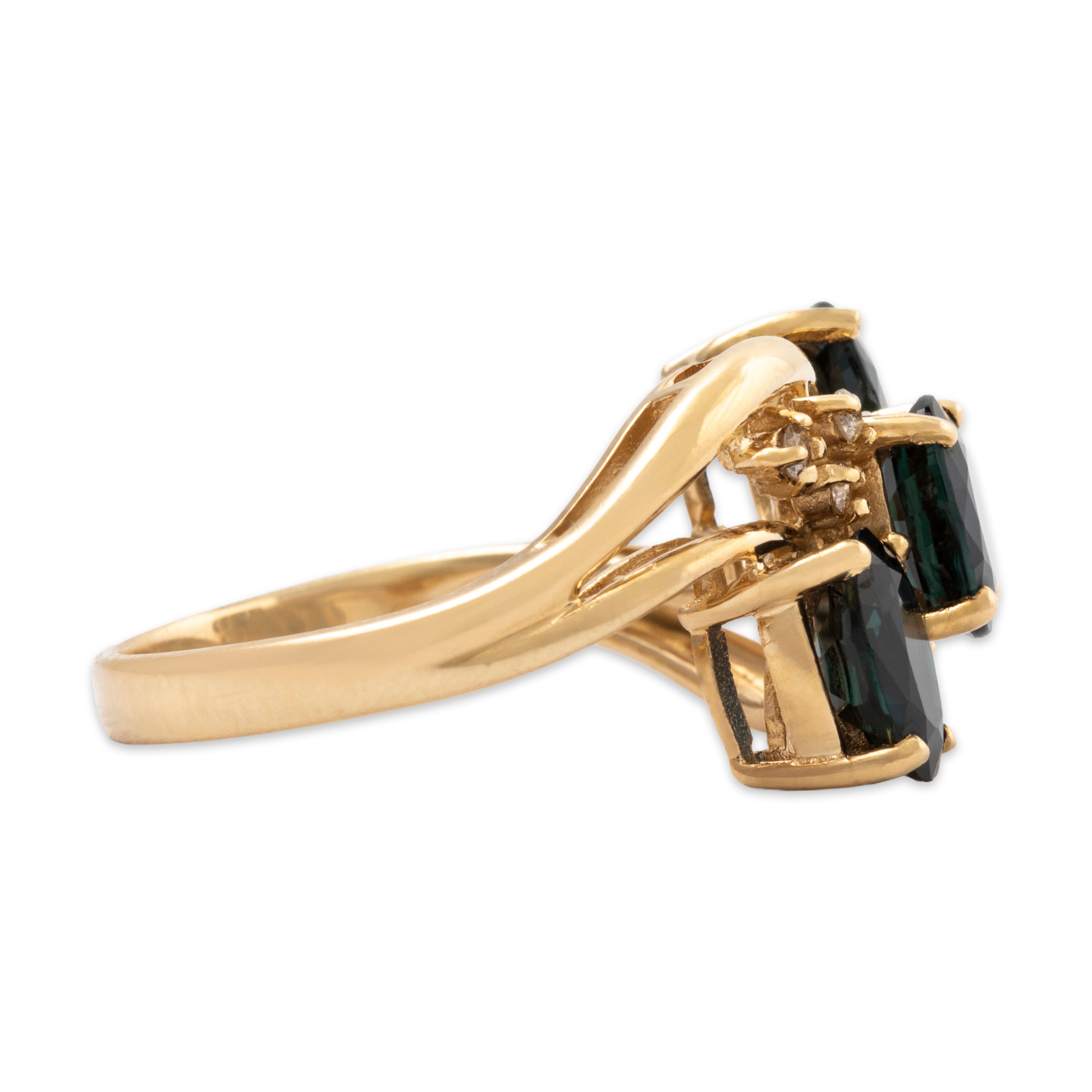 Vintage 14k Yellow Gold 2.8cttw Blue Sapphire Diamond Bypass Trio Ring 7.00、mySite、hinf8tx79