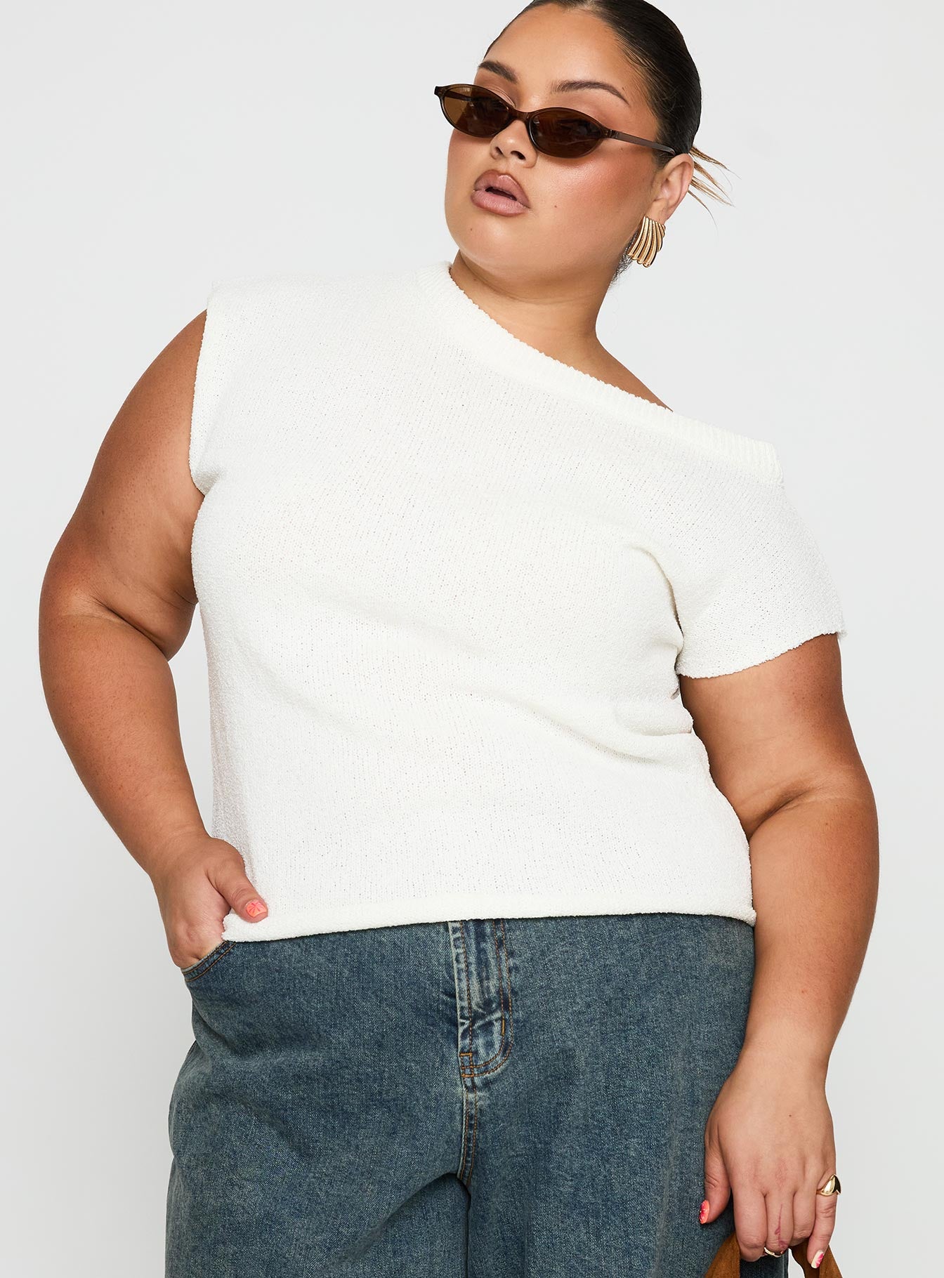 Ashfield Off Shoulder Top White Curve、mySite、solidvoid