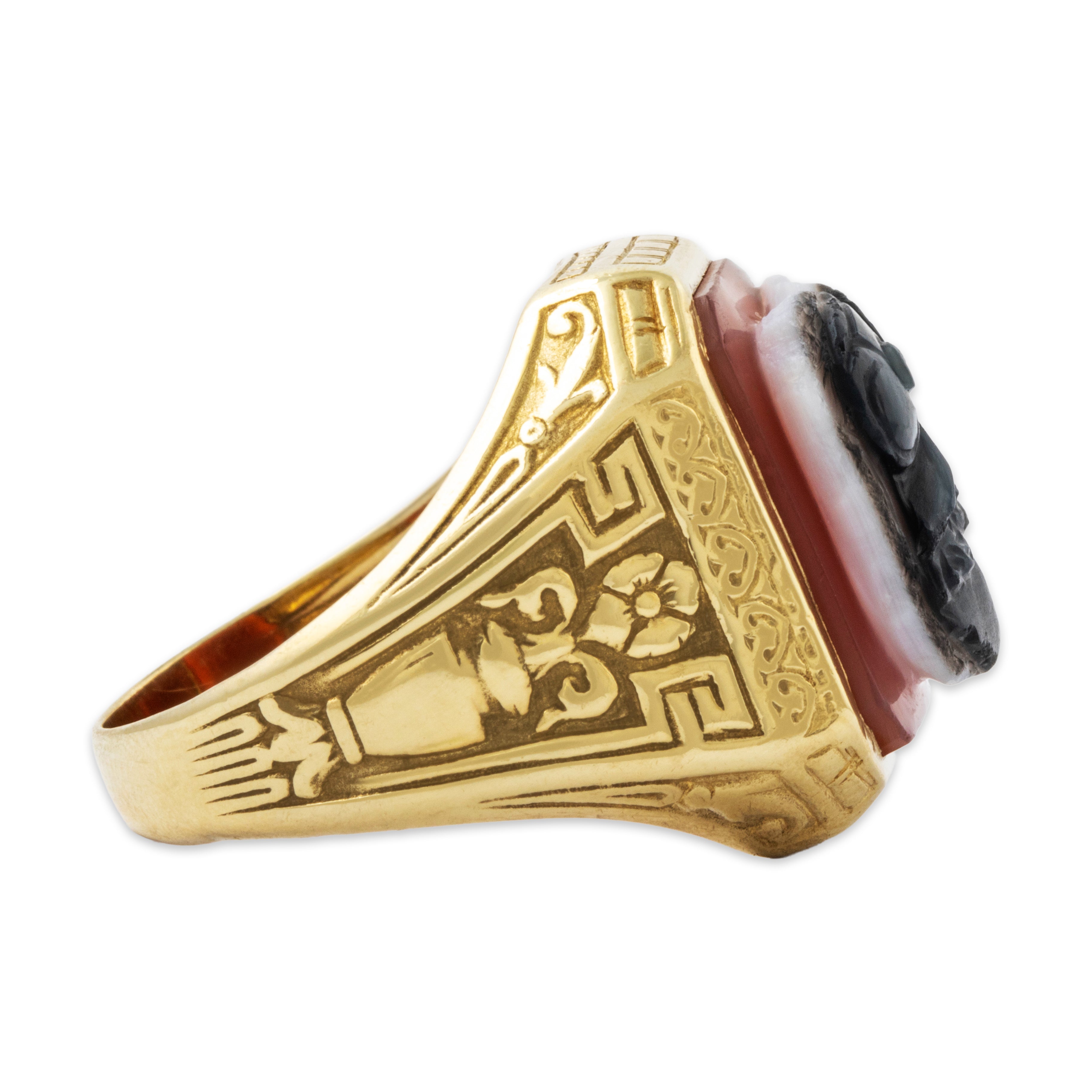 Antique 10k Yellow Gold Hardstone Etruscan Revival Cameo Ring 8.50、mySite、hinf8tx79