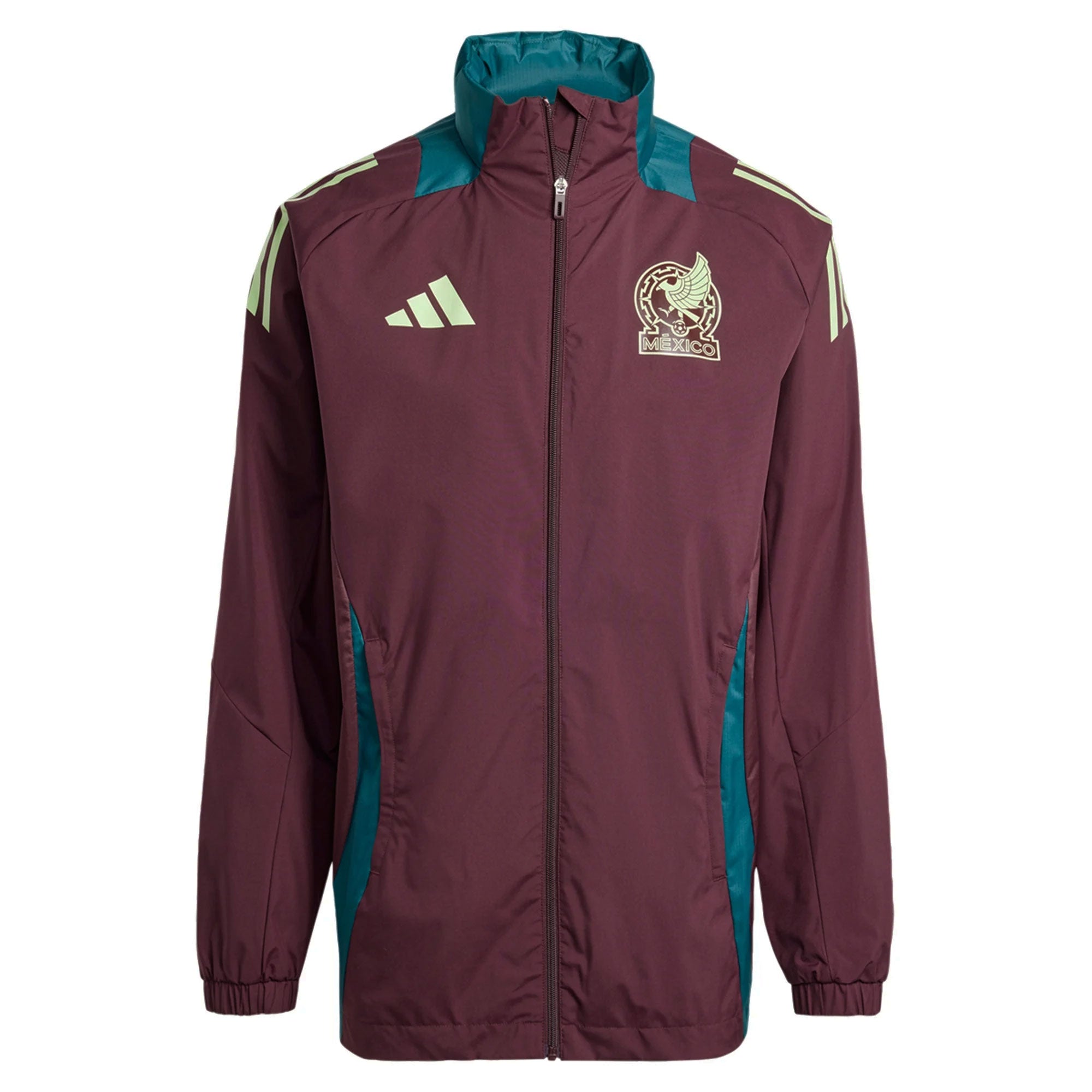 adidas Men's Mexico 2024 All Weather Raglan Hoodie Full-Zip Jacket Dark Burgundy、mySite、bottomscart