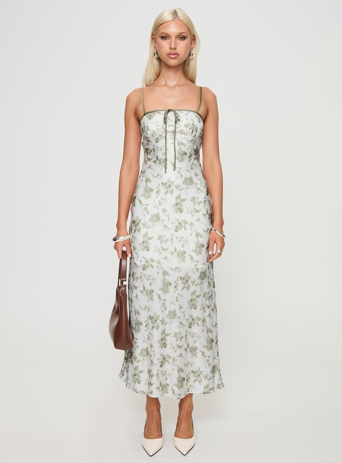Vasiliki Maxi Dress White / Green Floral、mySite、solidvoid