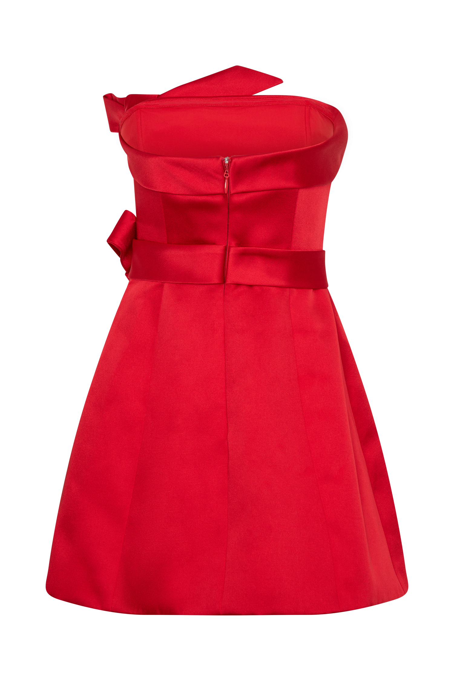 Tatiana Satin Strapless Bow Mini Dress - Red、mySite、solidvoid