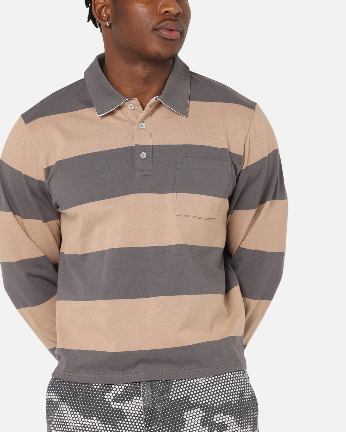 XXIII Rugby Long Sleeve Polo T-Shirt Charcoal/Tan、mySite、zt4zffjzw