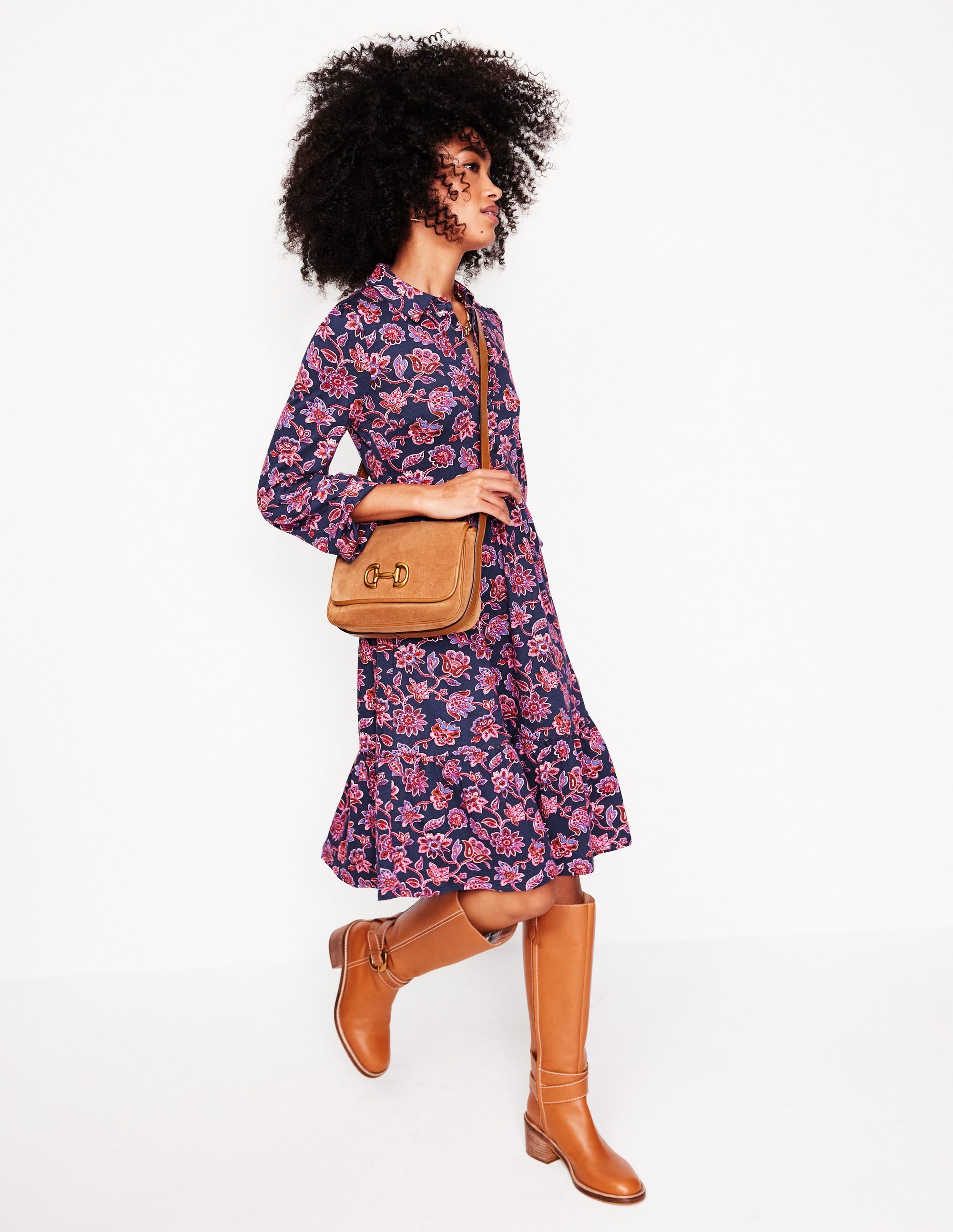  Jemima Tiered Jersey Dress-Navy, Floret Cascade、mySite、ashleygrahame