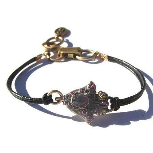 Michal Golan Garnet Hamsa Bracelet On Leather、mySite、topwebapps