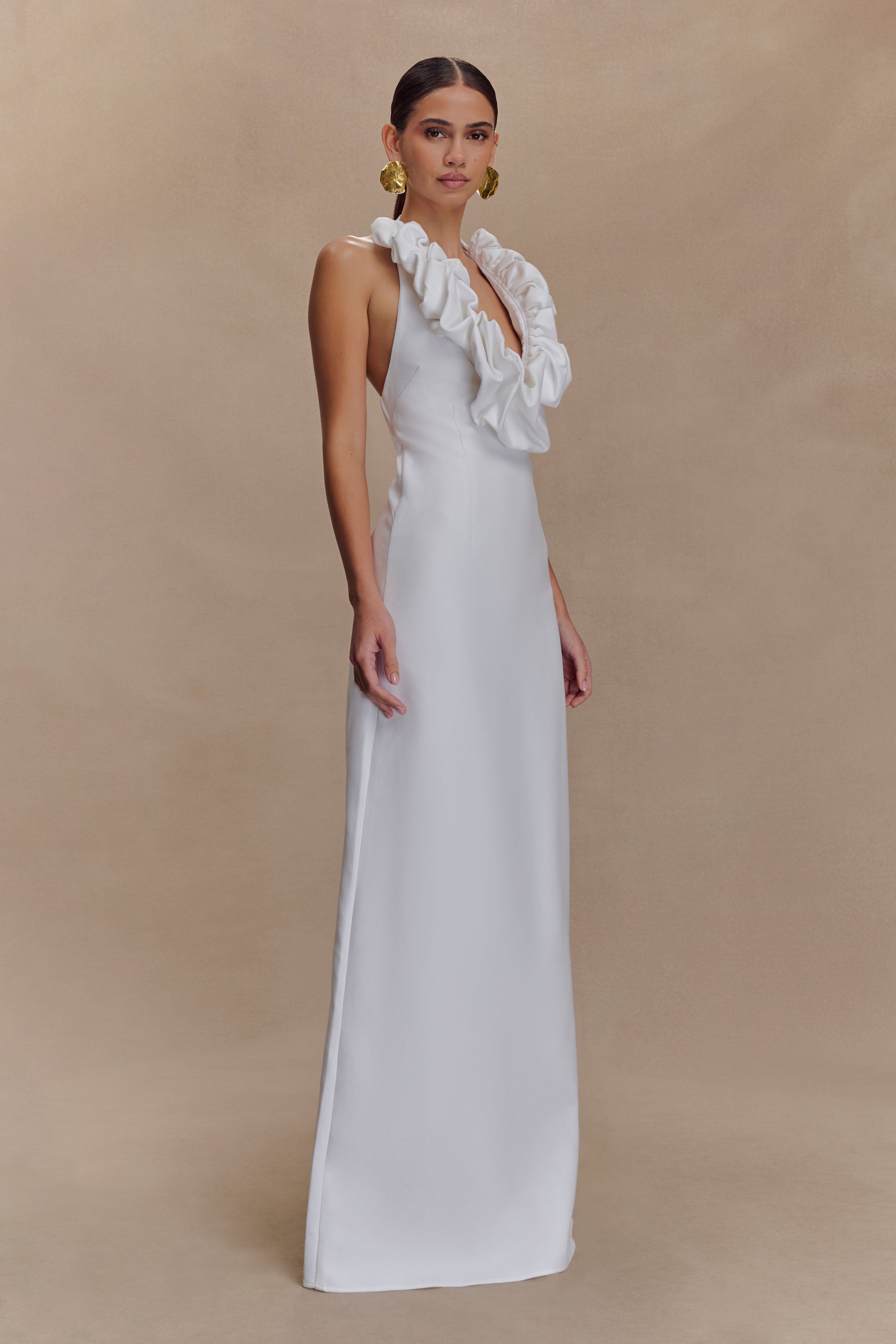 Carolyn Linen Bubble Maxi Dress - White、mySite、solidvoid