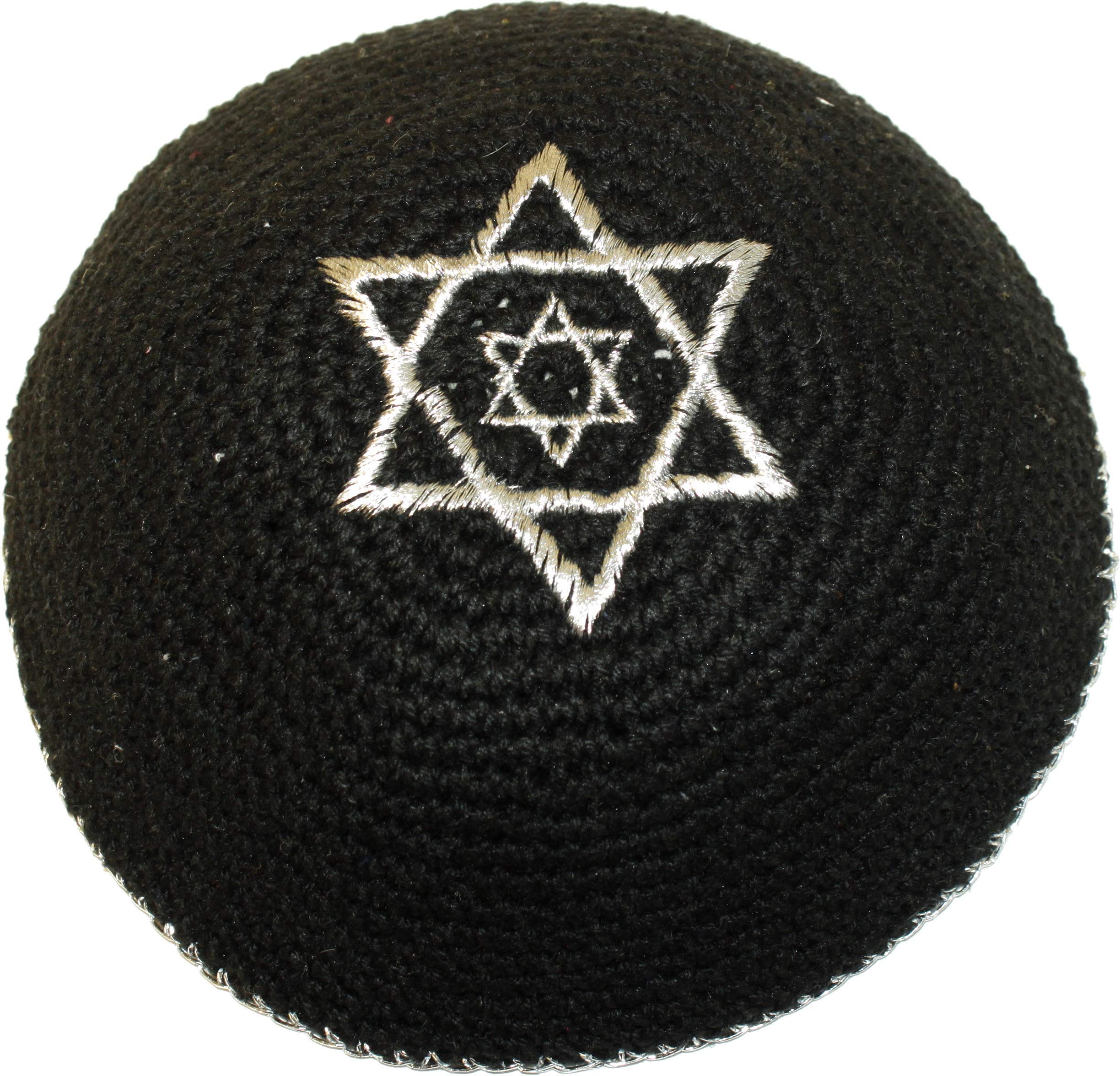  Holy Land Market Black with 2 Silver Stars of David 17cm DMC 100% Knitted Cotton Kippah Jewish - 2019 Release M5、mySite、elrpsem3k