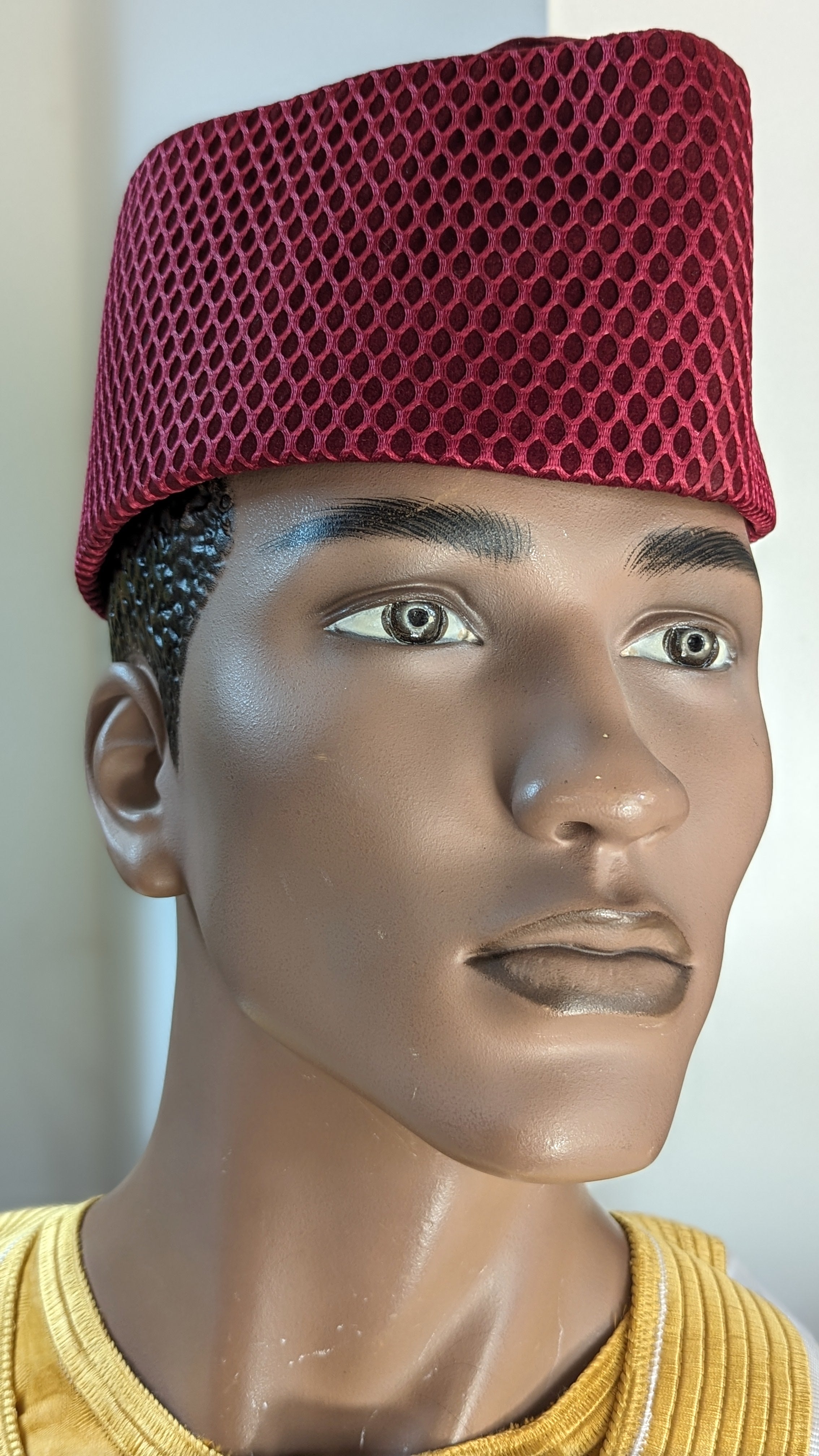 Faarile Burgundy African Velvet Senator Hat Kufi Cap-DPHBVH9、mySite、solidvoid
