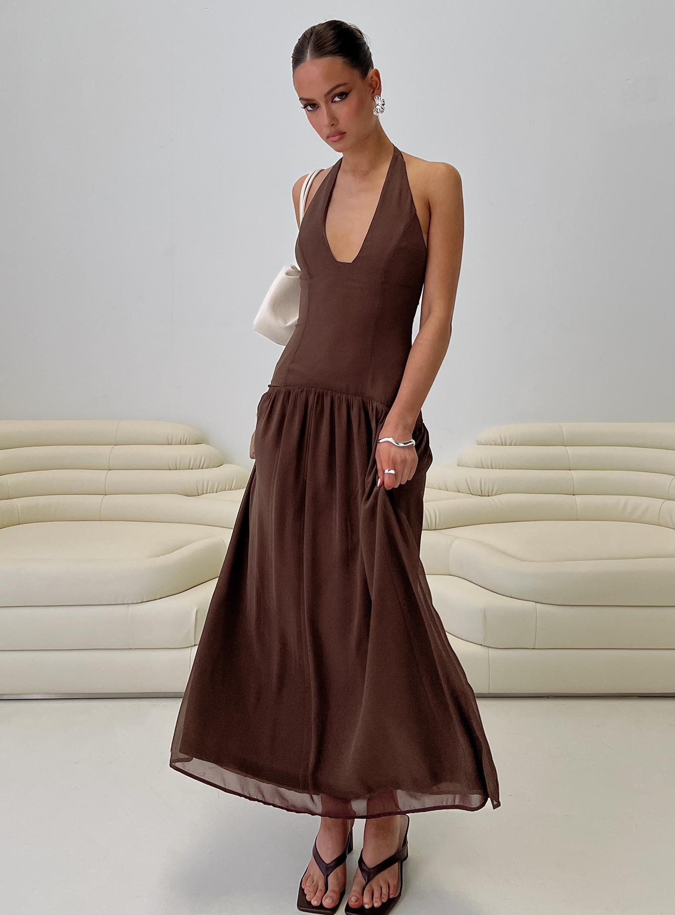 Chestnut Drop Waist Maxi Dress Brown、mySite、solidvoid
