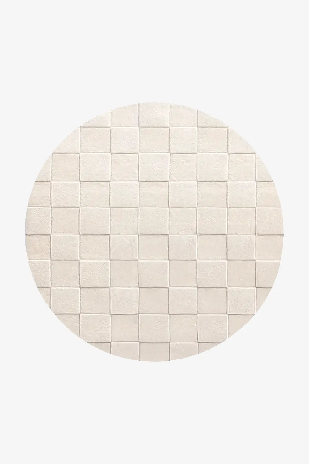 Soft Cream Checkered Hand Tufted Round Wool Rug、mySite、gigharbornorthrealestate