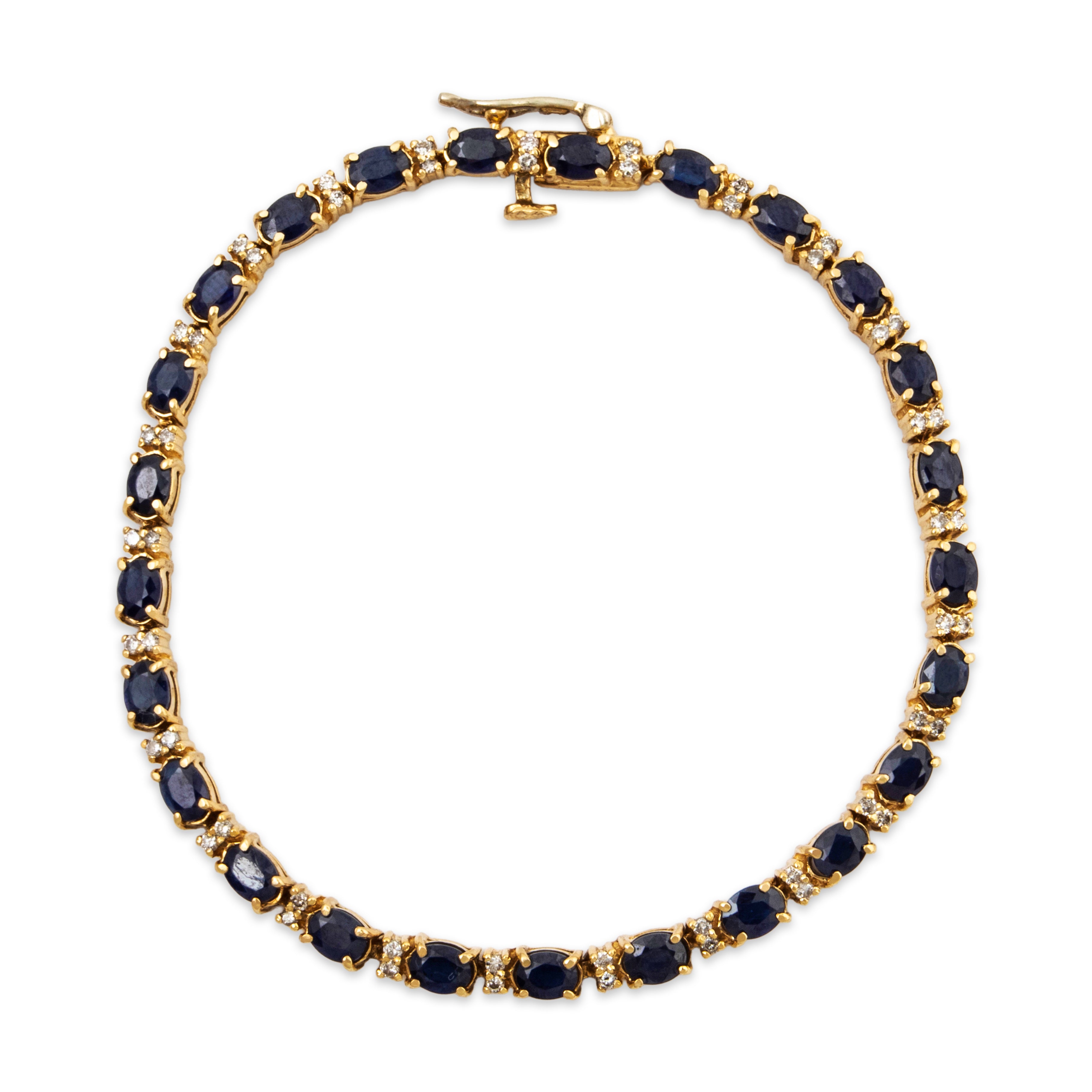 Vintage 14k Yellow Gold 6.5cttw Blue Sapphire .55cttw Diamond Bracelet 6.75、mySite、hinf8tx79