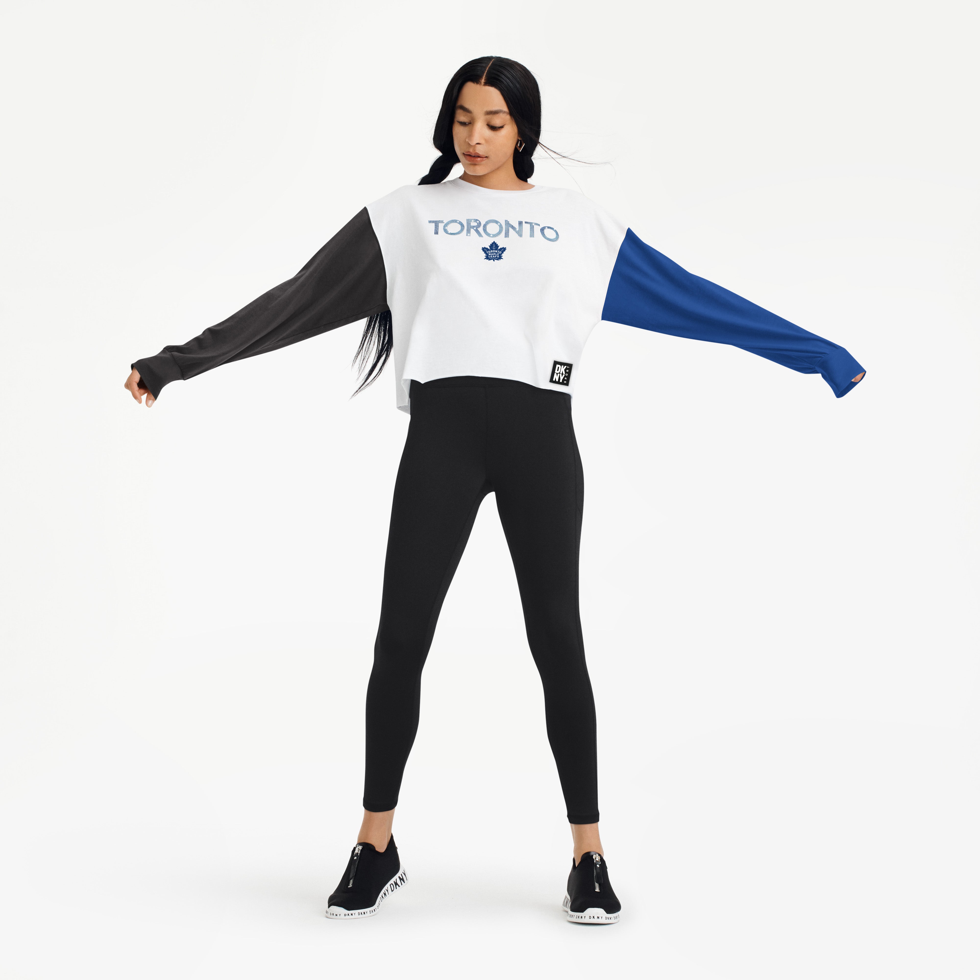 Maple Leafs DKNY Ladies Lily Colourblocked Cropped Crew、mySite、neckold