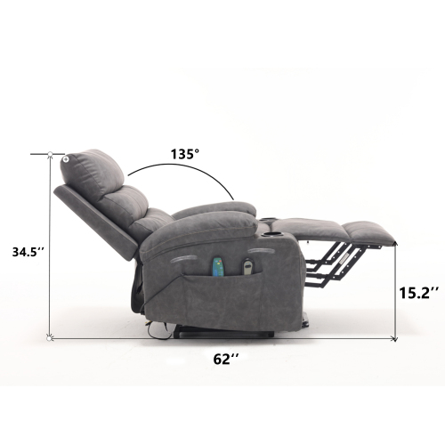 21"seat width,large size Electric Power Lift Recliner Chair Sofa for Elderly, 8 point vibration Massage and lumber heat, Remote Control, Side Pockets and Cup Holders, cozy fabric, overstuffed arm pu、、casual