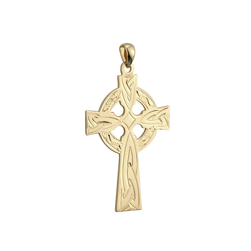  14K Gold Hand Engraved Heavy Celtic Cross