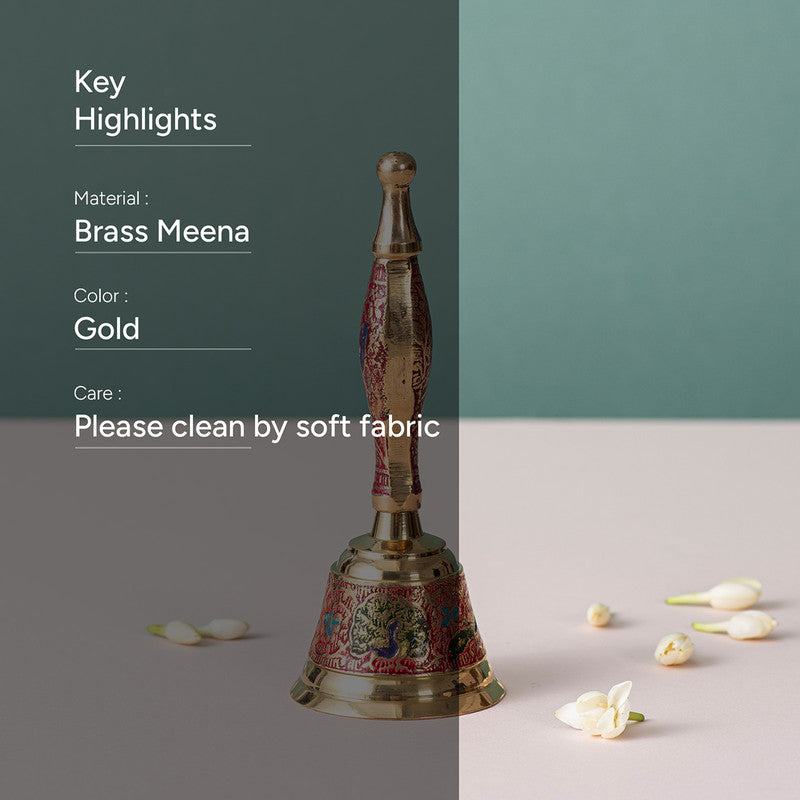 Brass Pooja Bell | Floral Design | Gold | 15 cm、mySite、camillekostekn