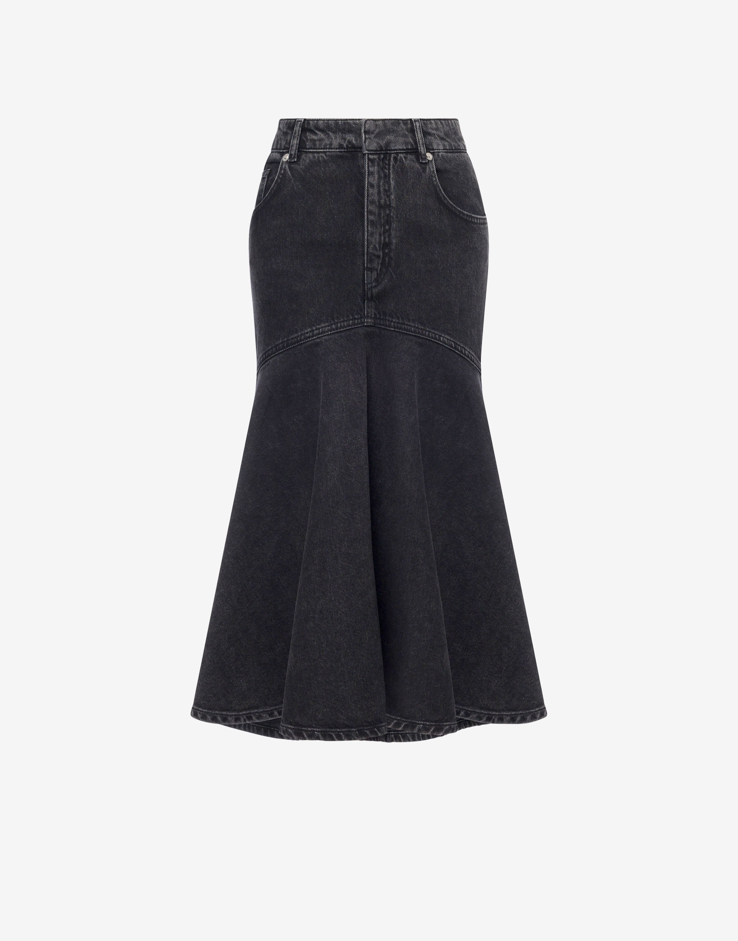 Gonna in denim nero con ricamo P、mySite、aoinhome