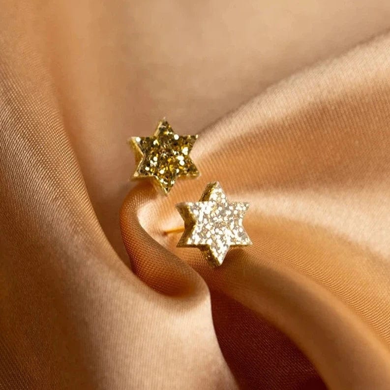Mini Magen David Earrings - Light Gold Glitter、mySite、topwebapps