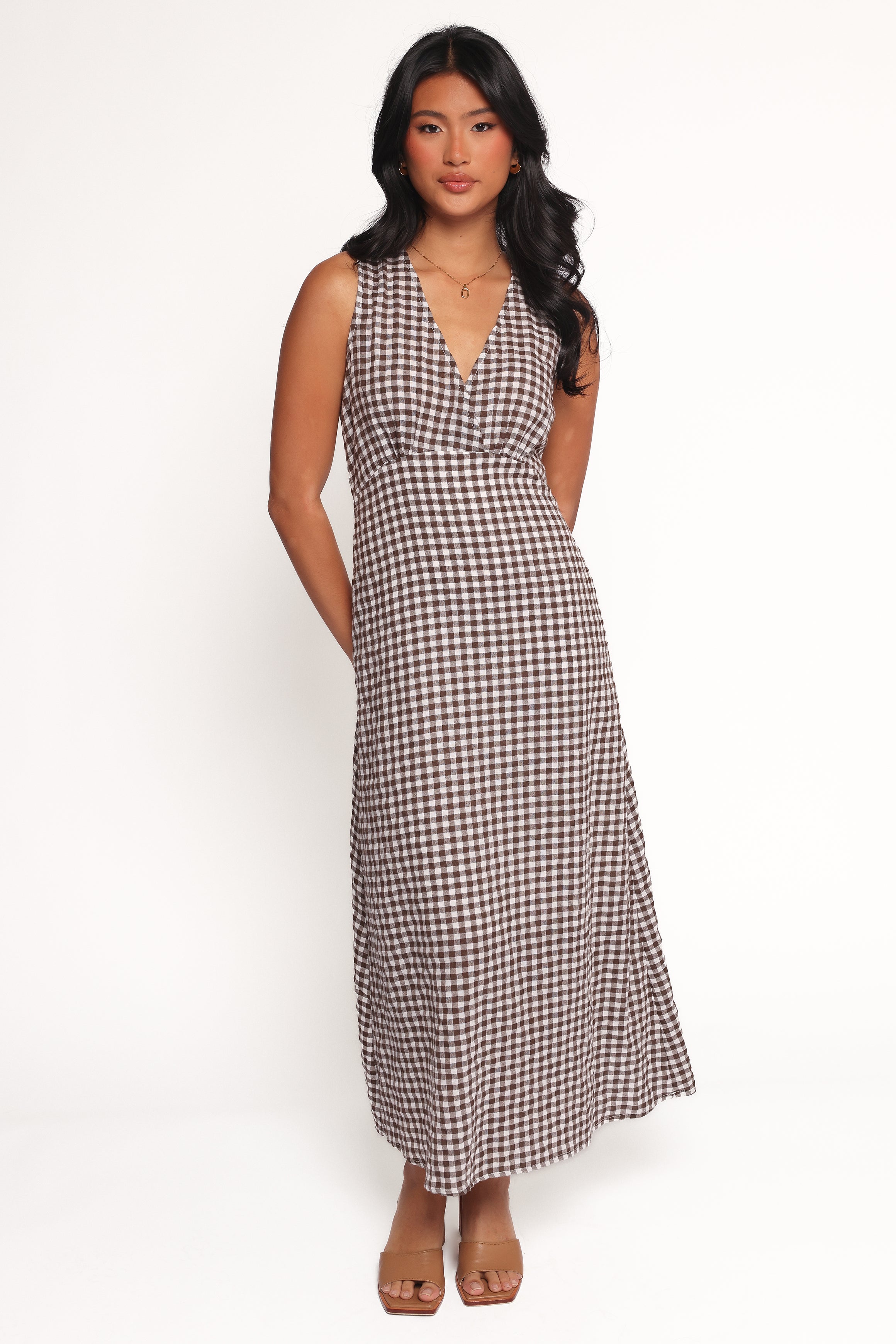  Queenie Midi Dress - Brown Gingham、mySite、sugarbowlscore