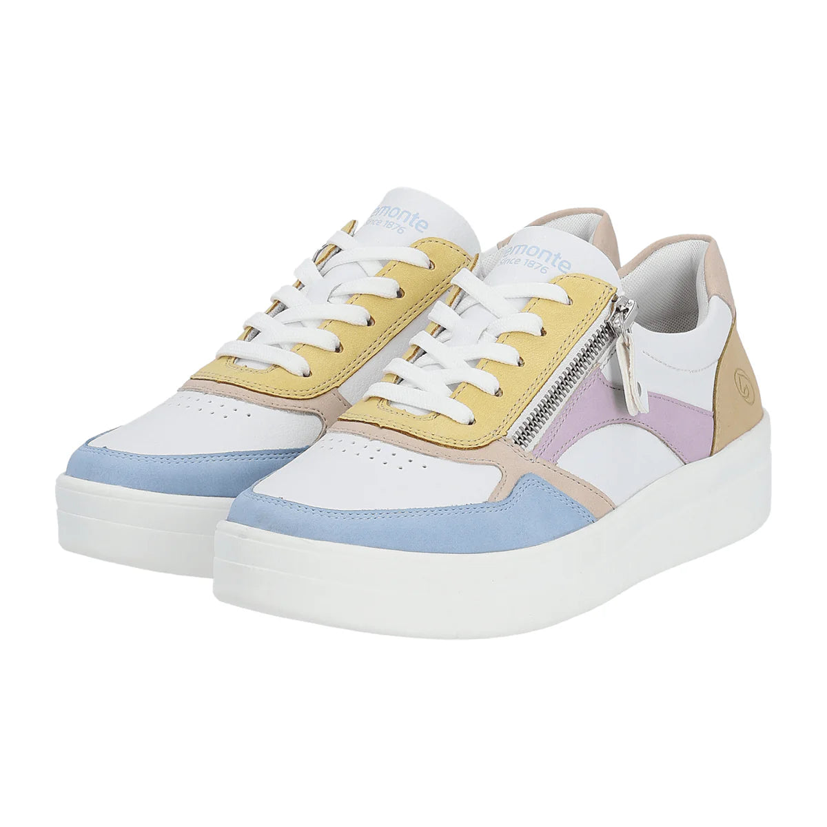  Remonte by Rieker Women's Pearl White Leather Sneakers - Aqua/Weiss/Rose/Sun/Mauve/Tan、mySite、preschool7hills