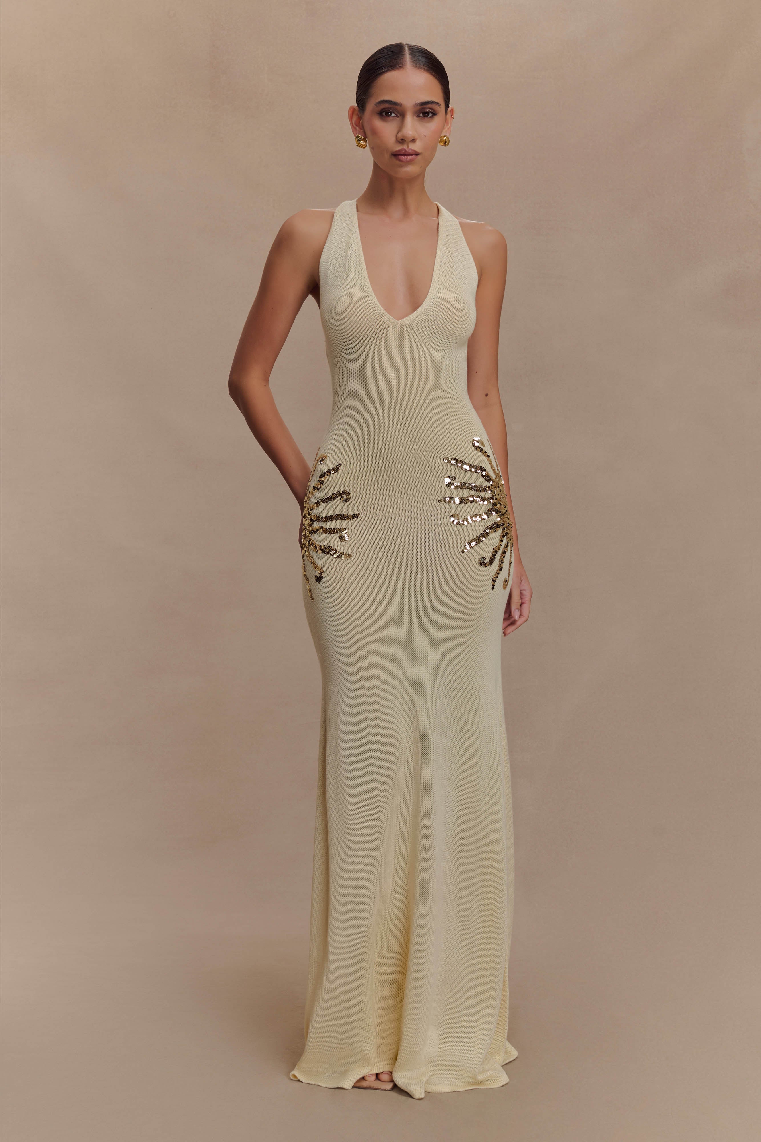 Ellington Knit Maxi Dress With Sequin - Ivory、mySite、solidvoid