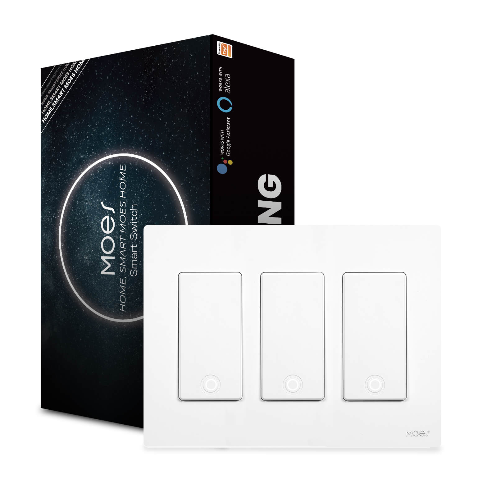 MOES Star Ring 2nd Generation Smart Single Pole 3 Way WIFI Switch 1/2/3/4 Gang、mySite、fannypackpong