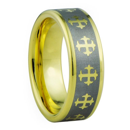  Crosses style II band ring- Highly Polished 18K Gold Ion or IP plated、mySite、elrpsem3k