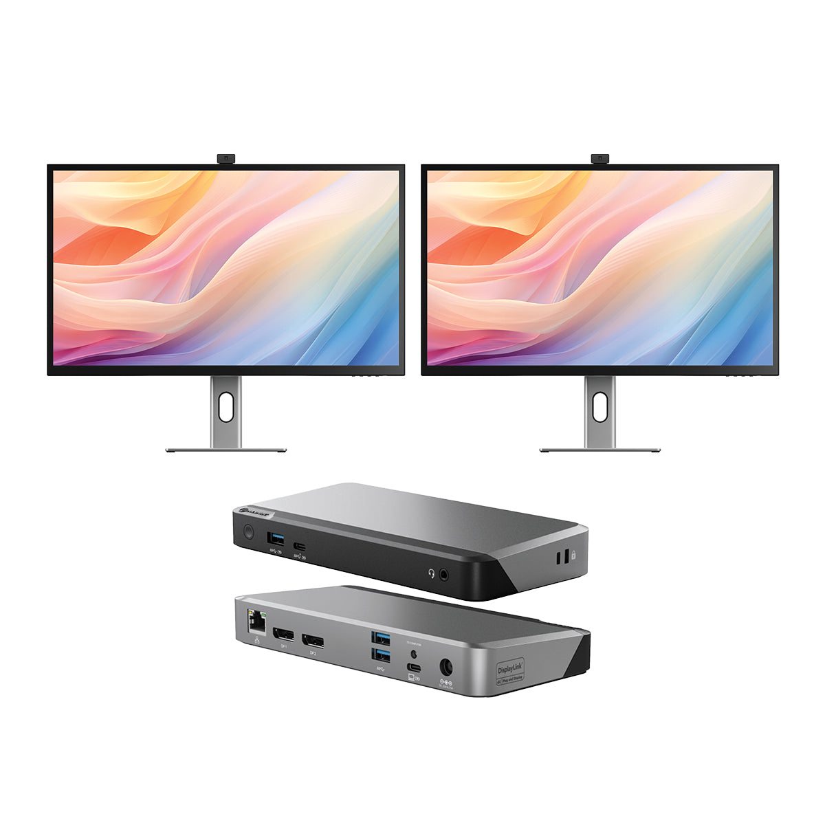 Clarity Max Pro 32 UHD 4K Monitor with USB-C Power Delivery and Webcam (Pack of 2) + DX2 Dual 4K Display Universal Docking Station _ with 65W Power Delivery、mySite、fannypackpong
