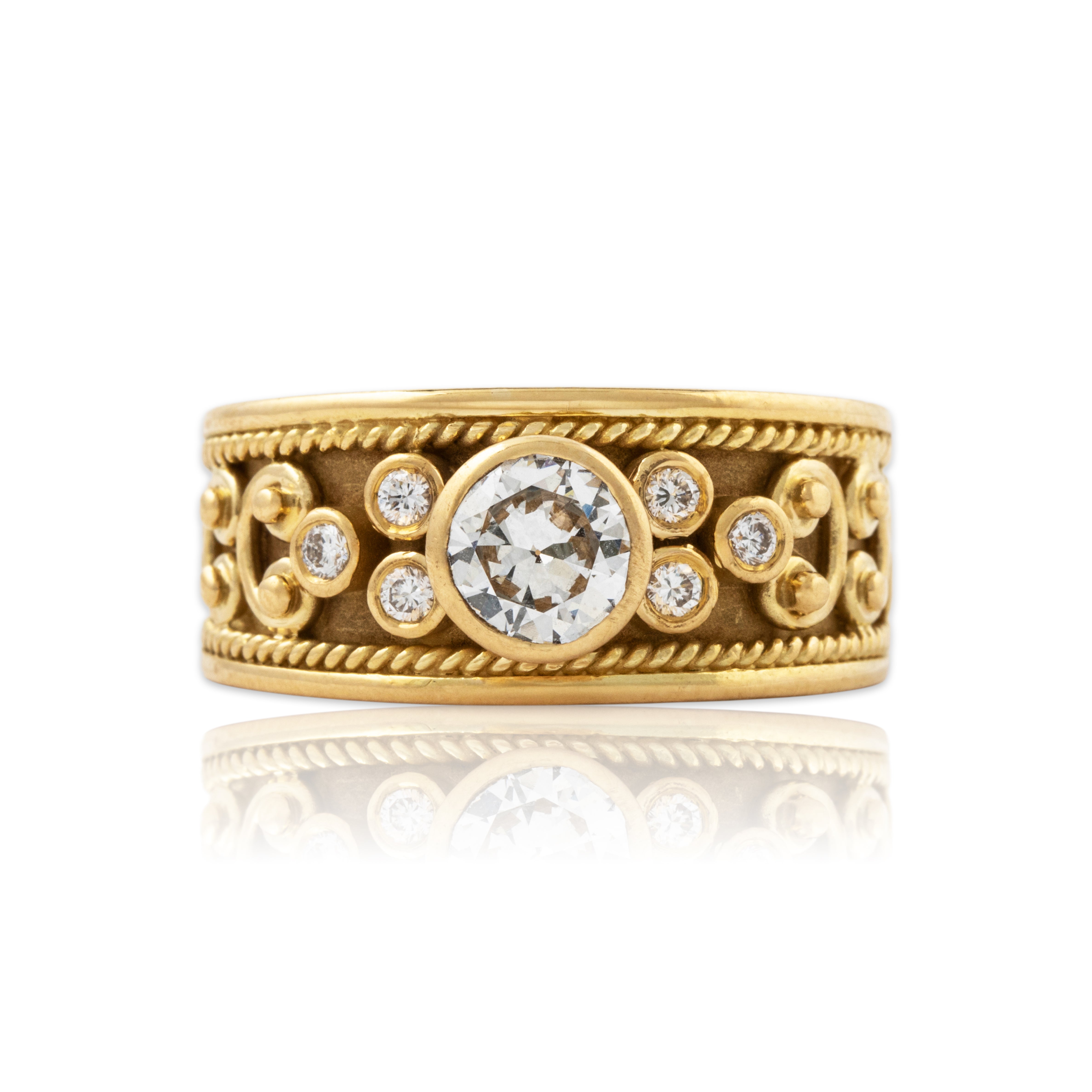 Vintage 18k Yellow Gold 1cttw Diamond Handcrafted Circular Engagement Ring 10.00、mySite、hinf8tx79