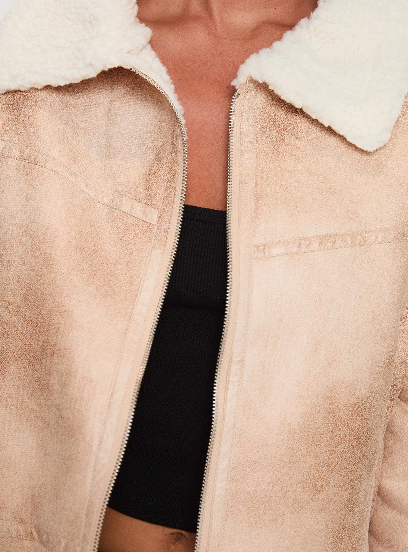 Solara Faux Leather Shearling Jacket Beige、mySite、solidvoid