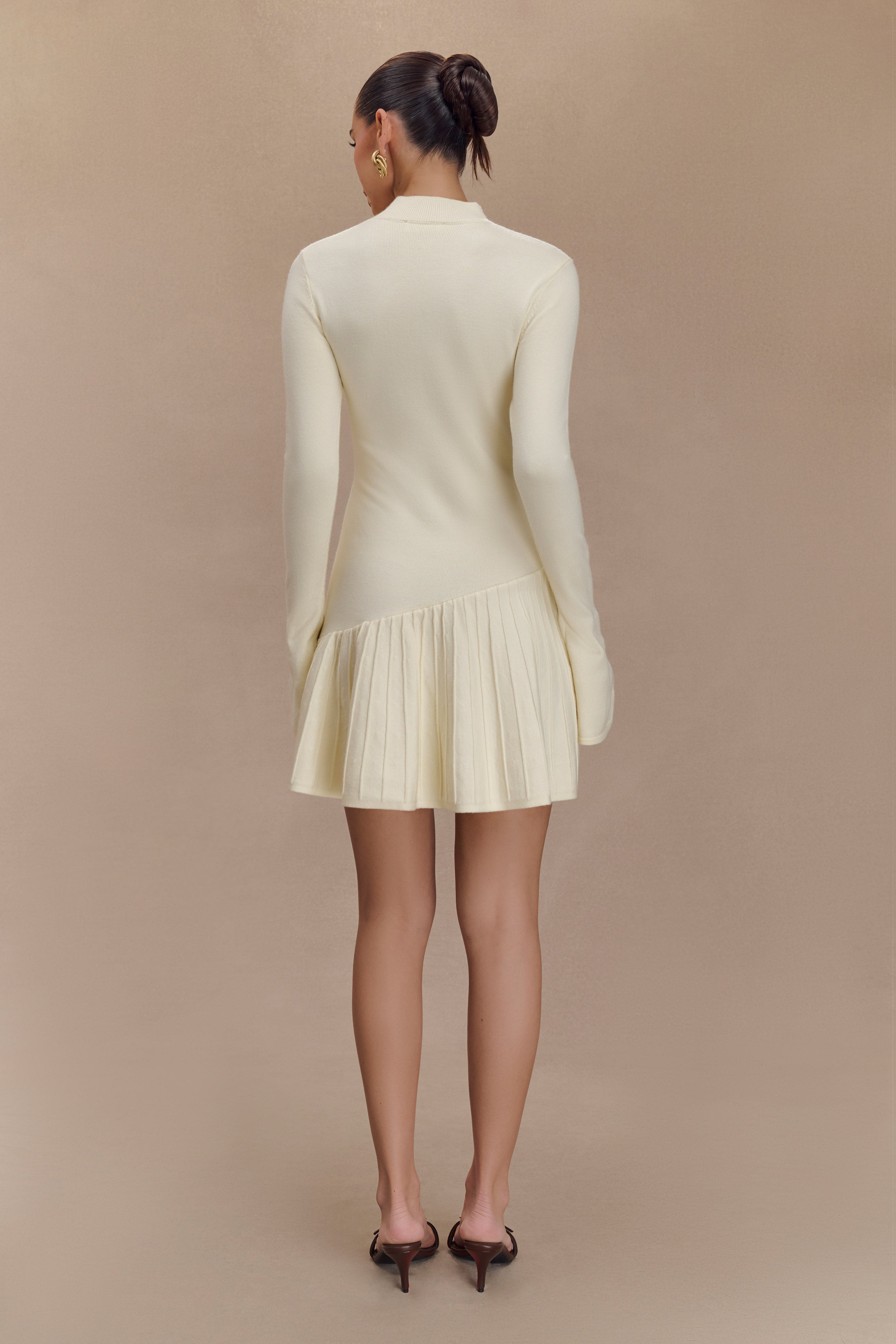 Blair Knit Mini Dress With Pleats - Ivory、mySite、solidvoid
