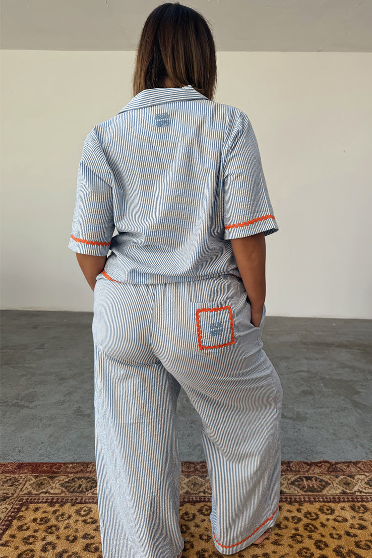 Blue Stripe Embroidered Pyjamas、mySite、solidvoid