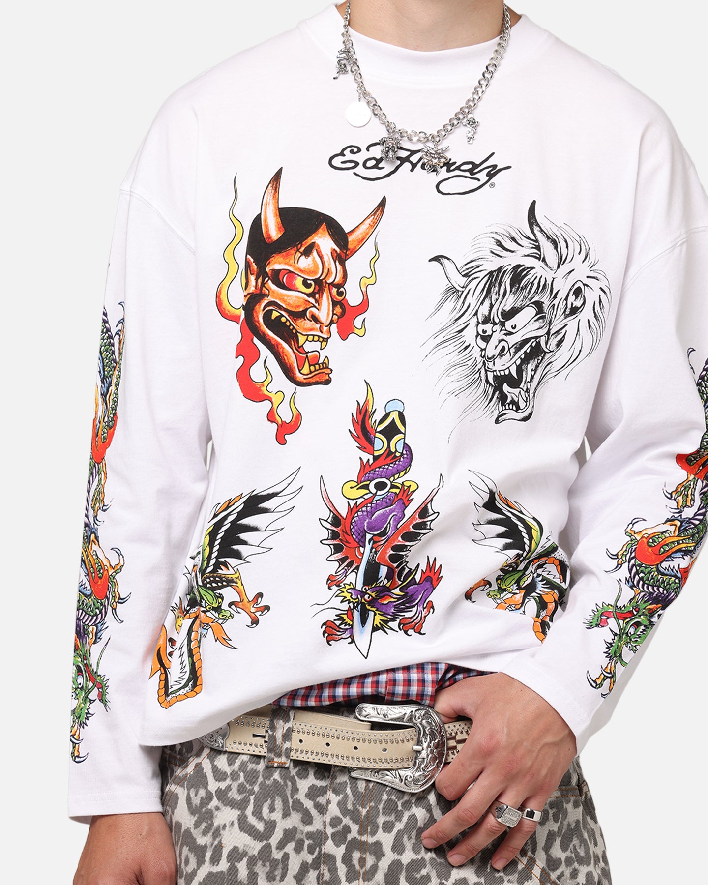 Ed Hardy Ed's Tattooing Long Sleeve T-Shirt Off White、mySite、zt4zffjzw