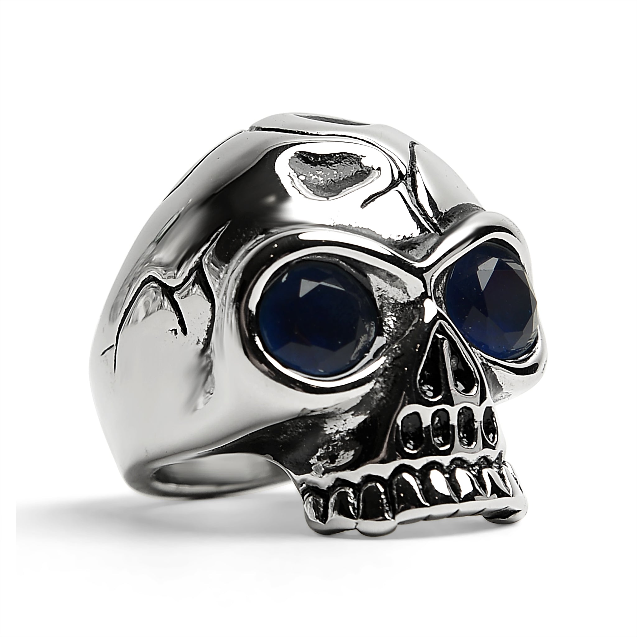 Stainless Steel Blue CZ Eyed Cracked Skull Ring / SCR4111、mySite、dreamappss