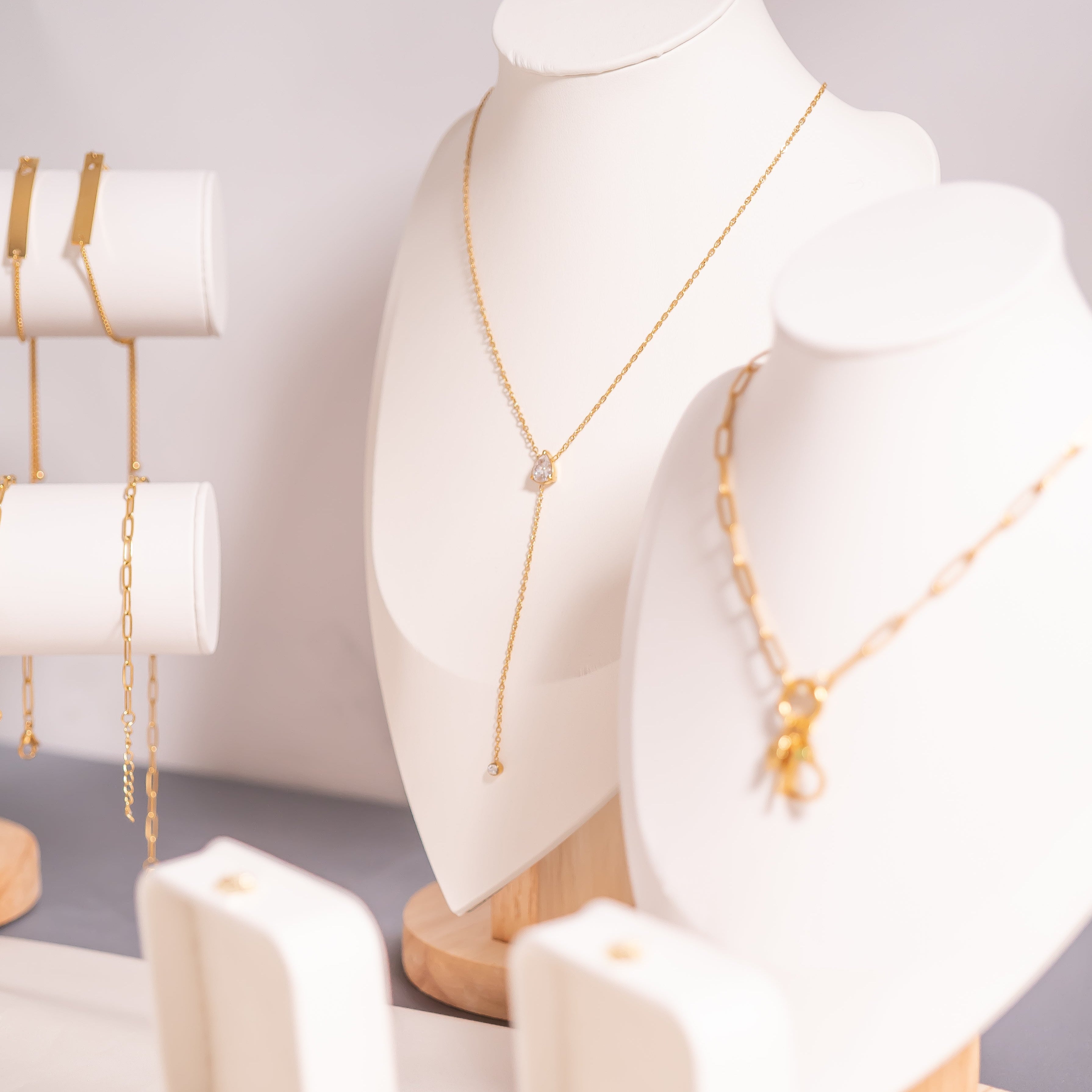 18K Gold PVD Stainless Steel Teardrop CZ Lariat Necklace / CHN0055、mySite、dreamappss