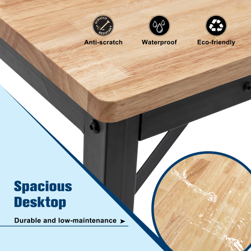 Adjustable Height Workbench, 60" Rubber Wood Top Heavy duty Workstation with Power Outlets, 2000 LBS Load Capacity Hardwood Worktable for Workshop, Garage, Office, Home, Commercial、、casual