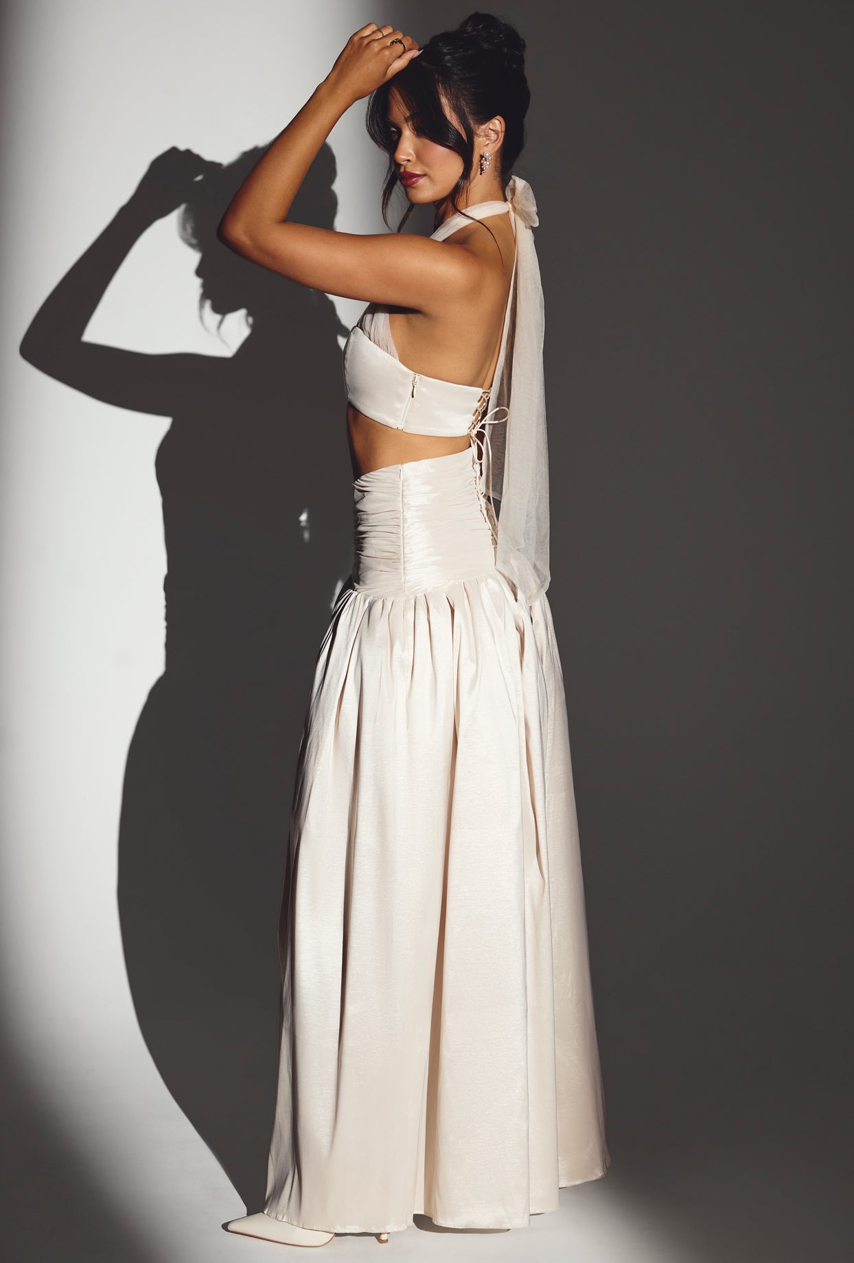 Woven Twill Voluminous Maxi Skirt in Ivory、mySite、solidvoid