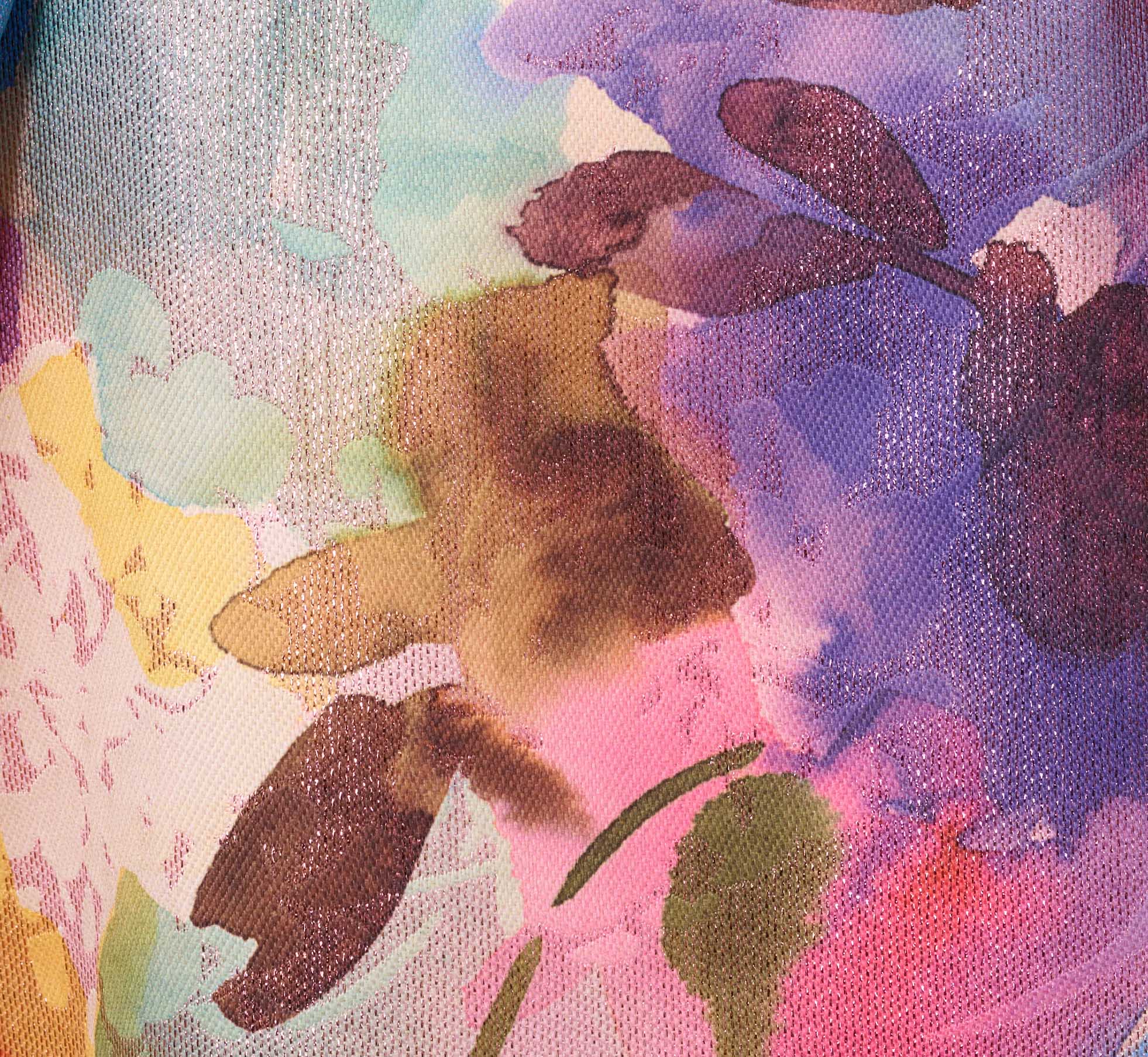 Multicolor Metallic Floral Print Jacquard High Low Gown With Pockets In Pink Multi、mySite、solidvoid