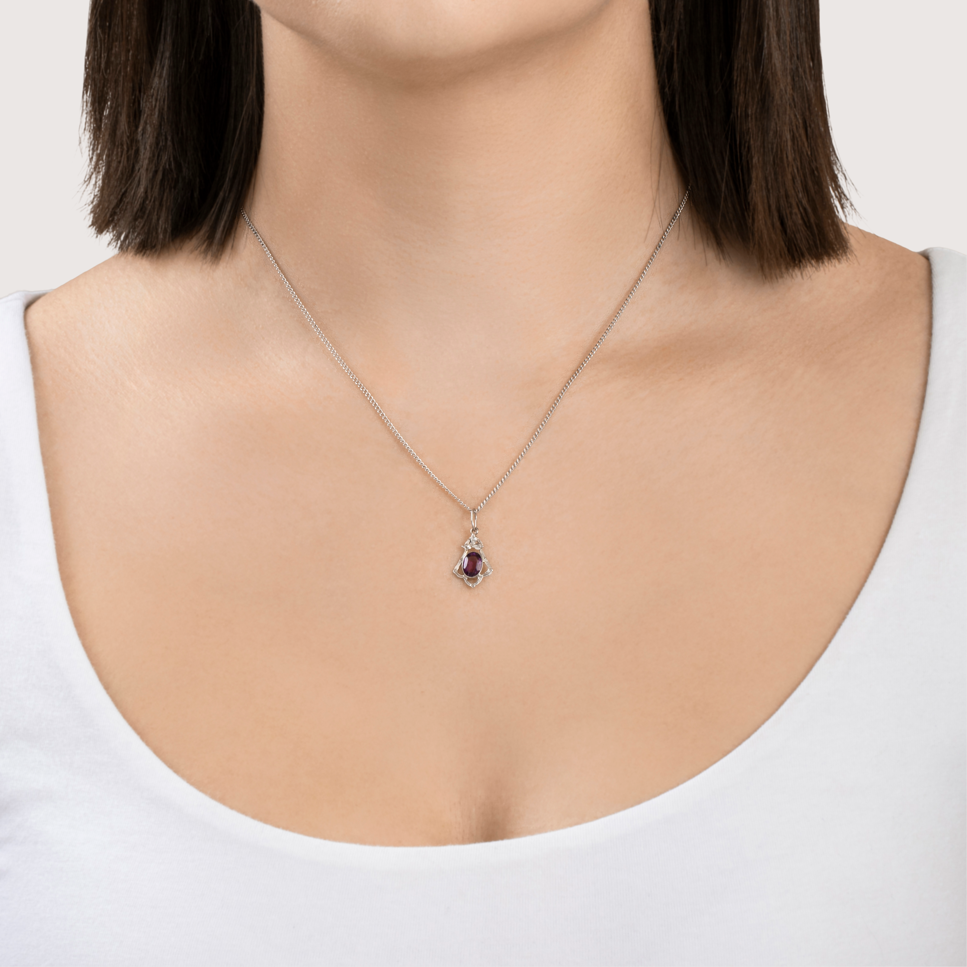 Antique Art Deco 10k White Gold Deep Purple Glass Blossom Charm / Pendant、mySite、hinf8tx79