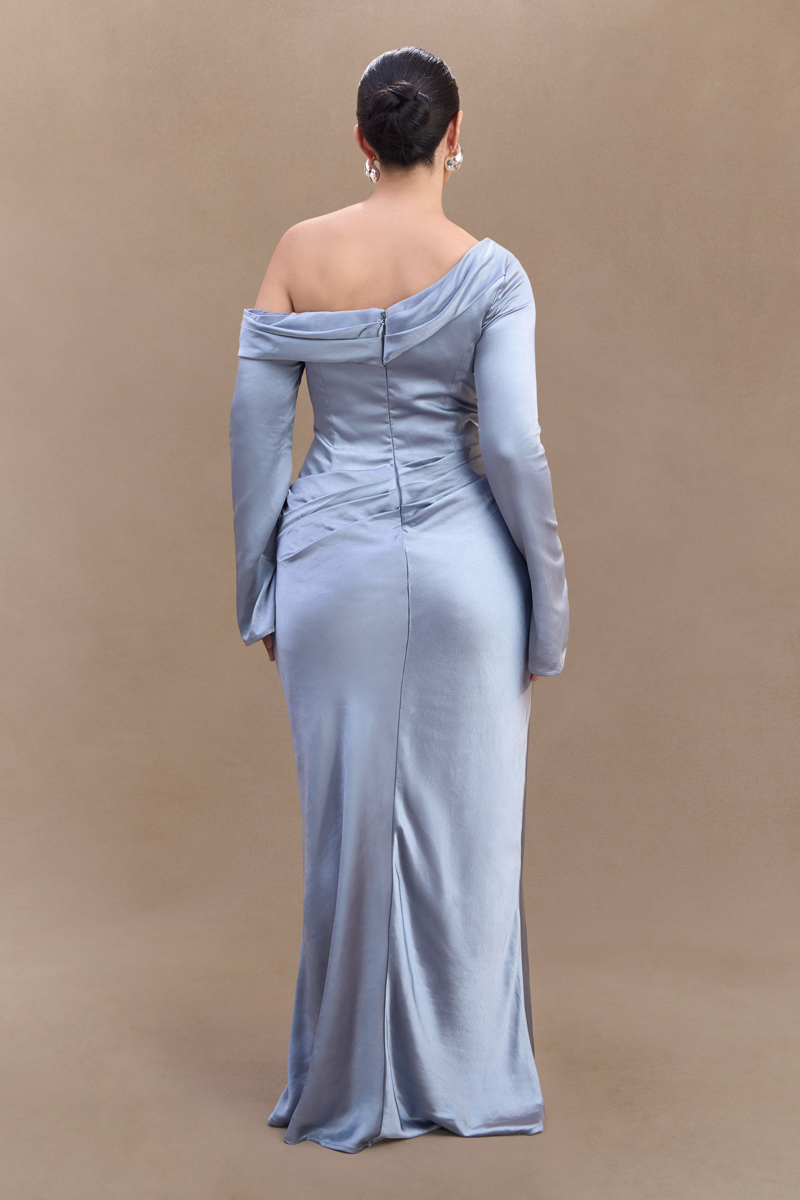 Iris Long Sleeve Satin Maxi Dress - Frosted Blue、mySite、solidvoid