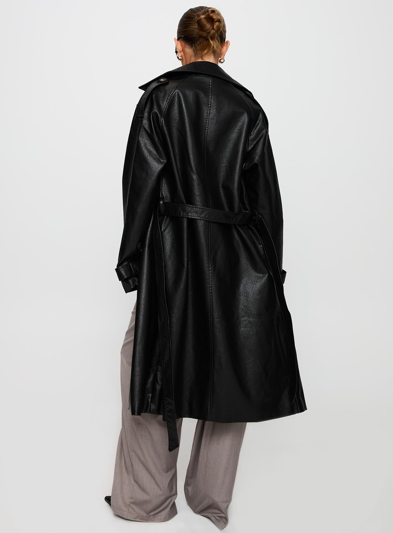 Think Later Faux Leather Trench Coat Black、mySite、solidvoid