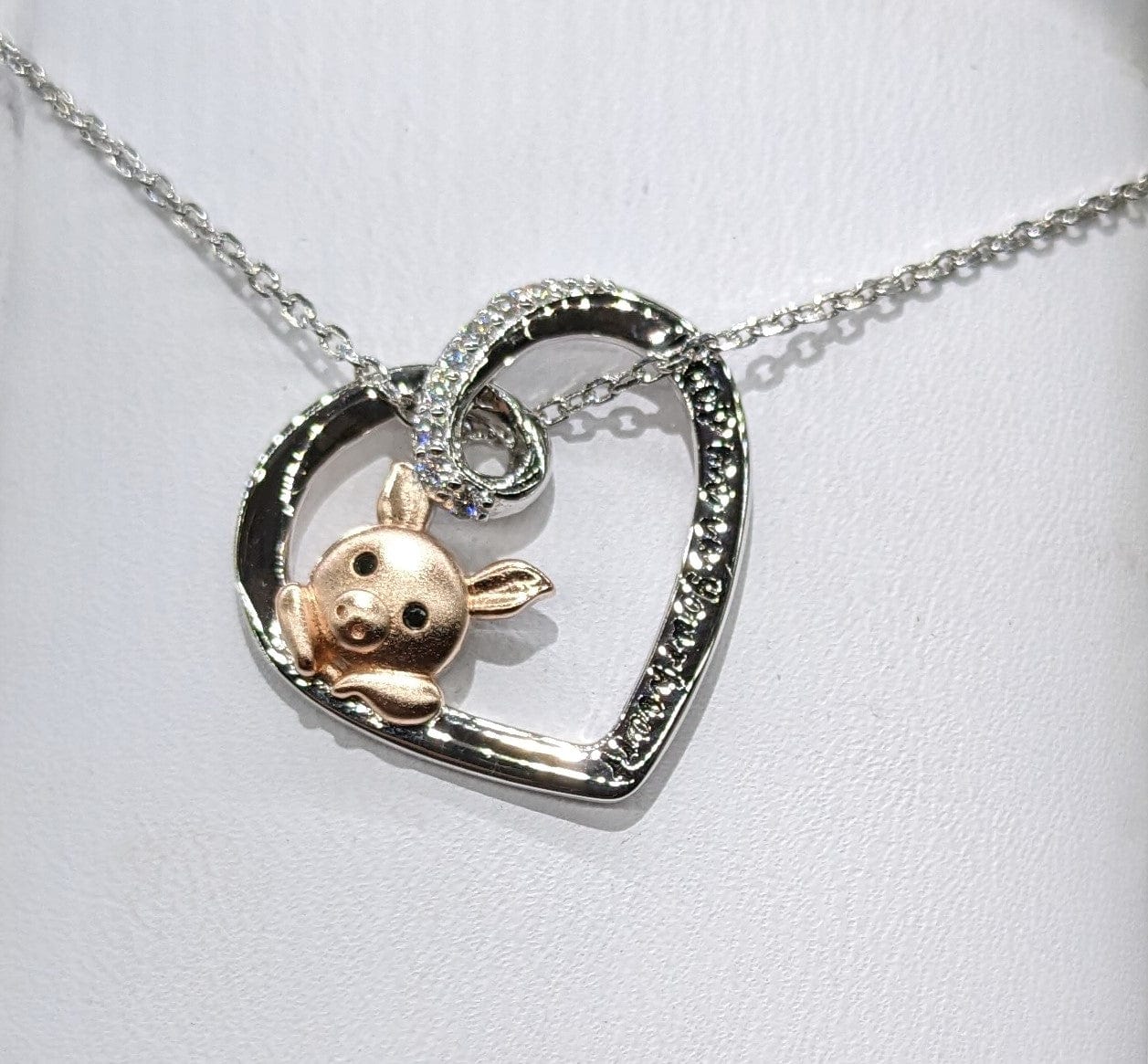 Pink Pig In Heart Necklace-Keep me in your heart Moissanite, Special Plating!、mySite、g9winljtr