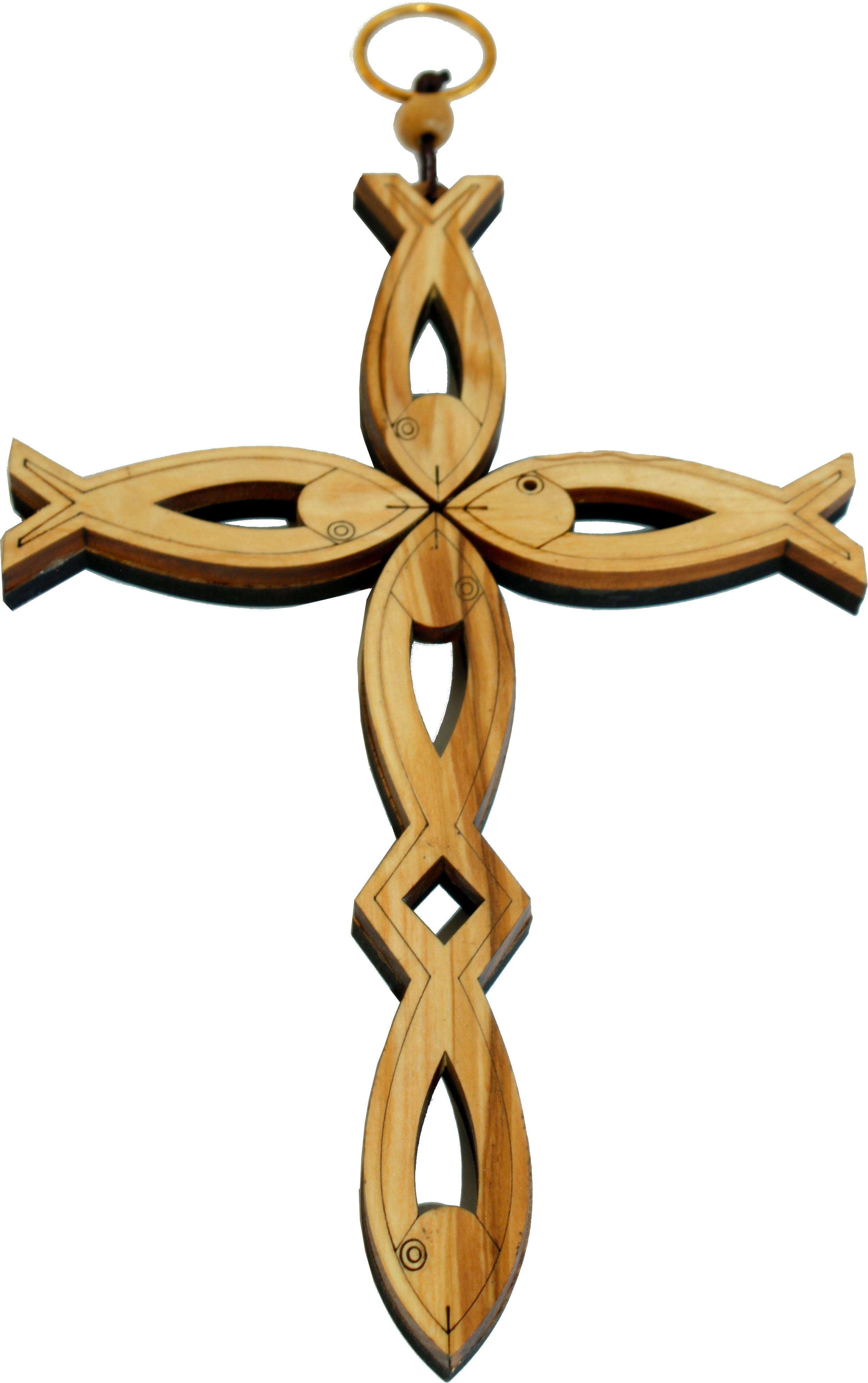 Holy Land Market Olive Wood Cross Made with Fish (First Christianity Symbol) Shapes Design - 20cm - 8 inches with Certificate and Lord's Prayer Card、mySite、topwebapps