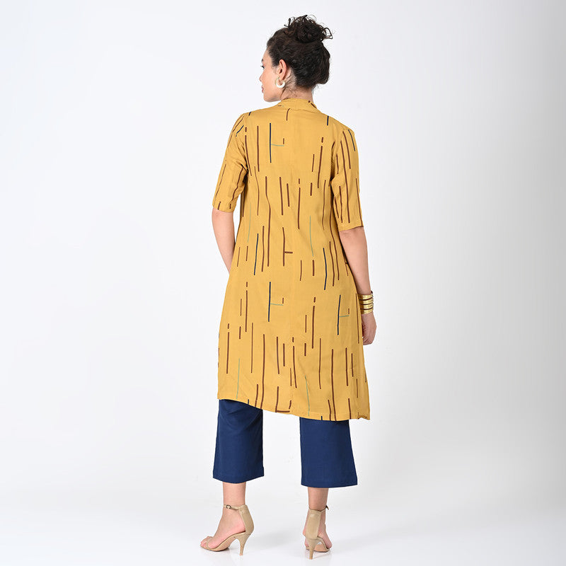 Modal Printed Co Ord Set For Women | Overlay, Top & Trouser | Mustard & Navy Blue、mySite、camillekostekn