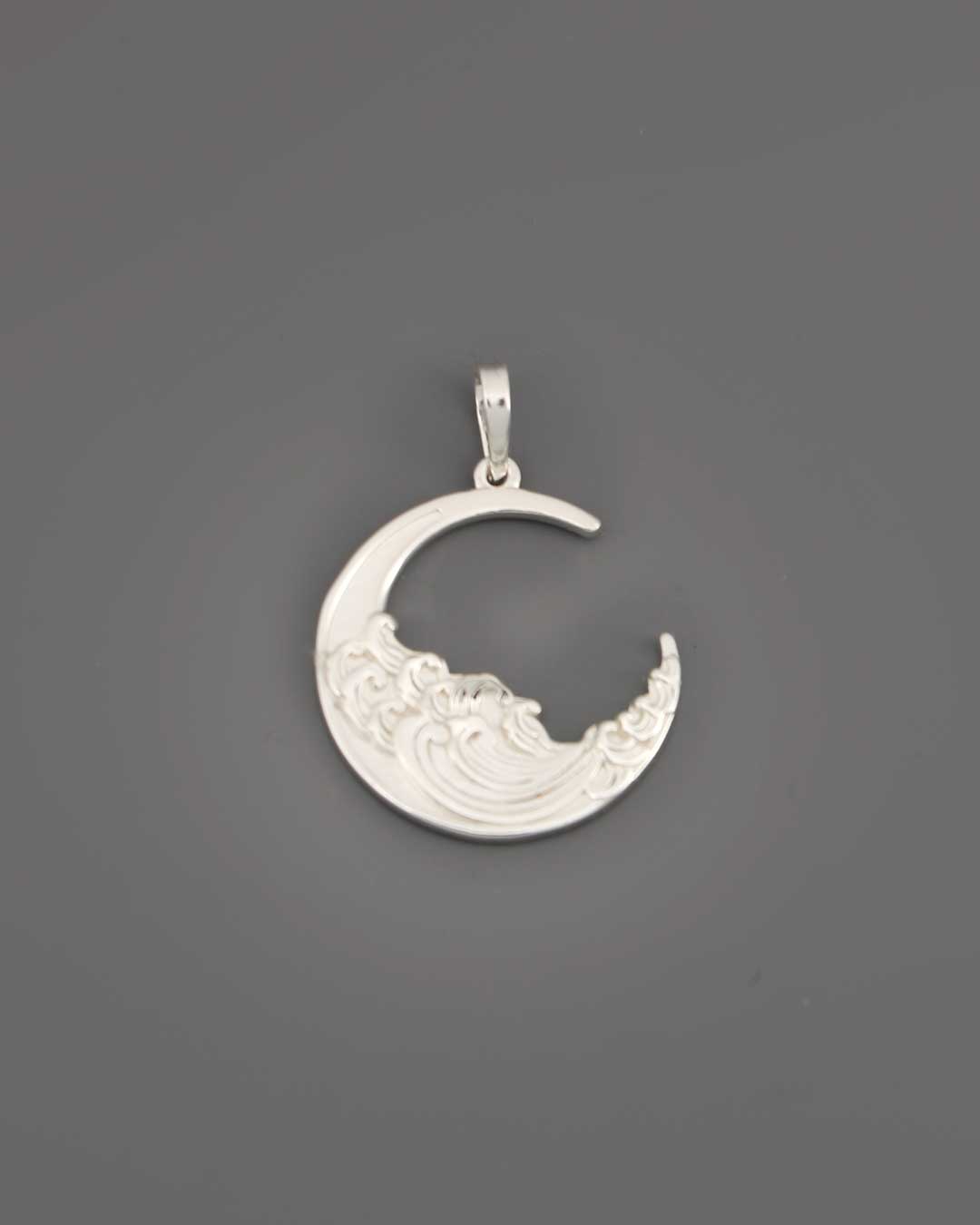 Sterling Silver Crescent Moon and Ocean Wave Pendant – Symbol of Intuition and Life's Flow、mySite、topwebapps