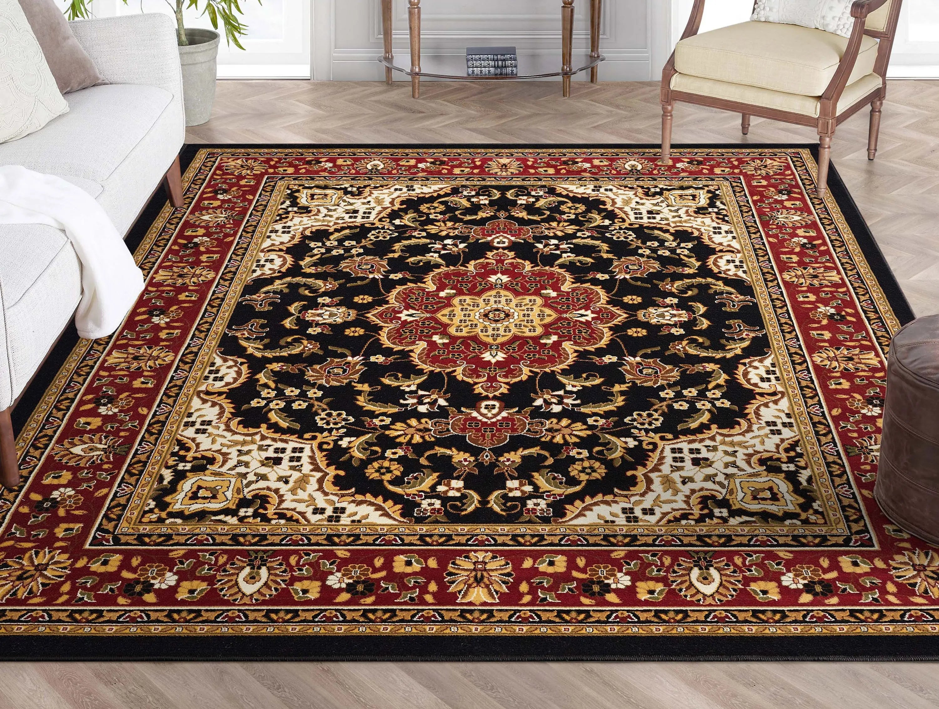 Medallion Kashan Black Traditional Rug、mySite、gigharbornorthrealestate