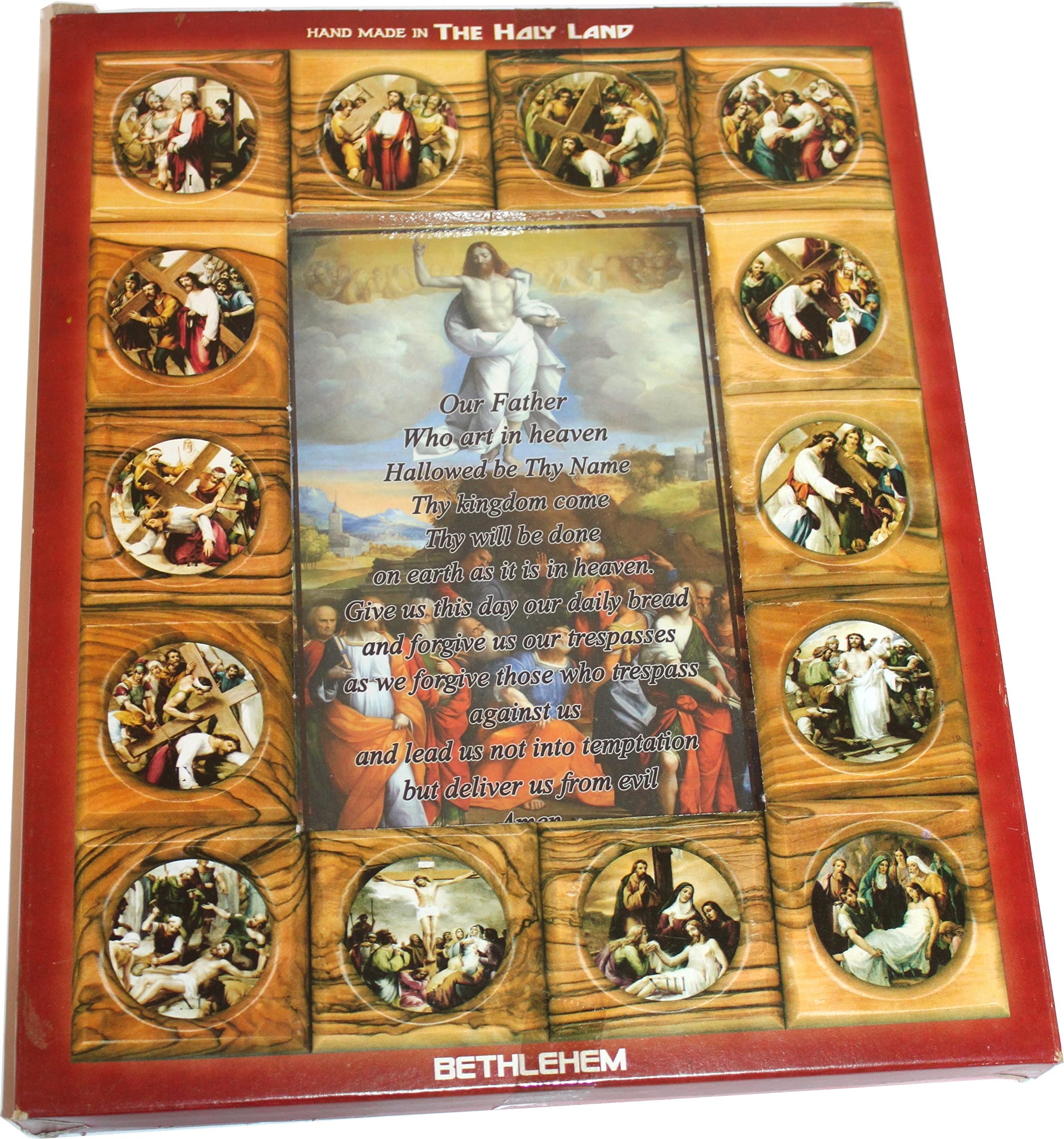  Holy Land Market Stations of The Cross Icon Plaque All in Olive Wood from Bethlehem (29 x 24 cm or 11.5 x 9.5 inches)、mySite、elrpsem3k